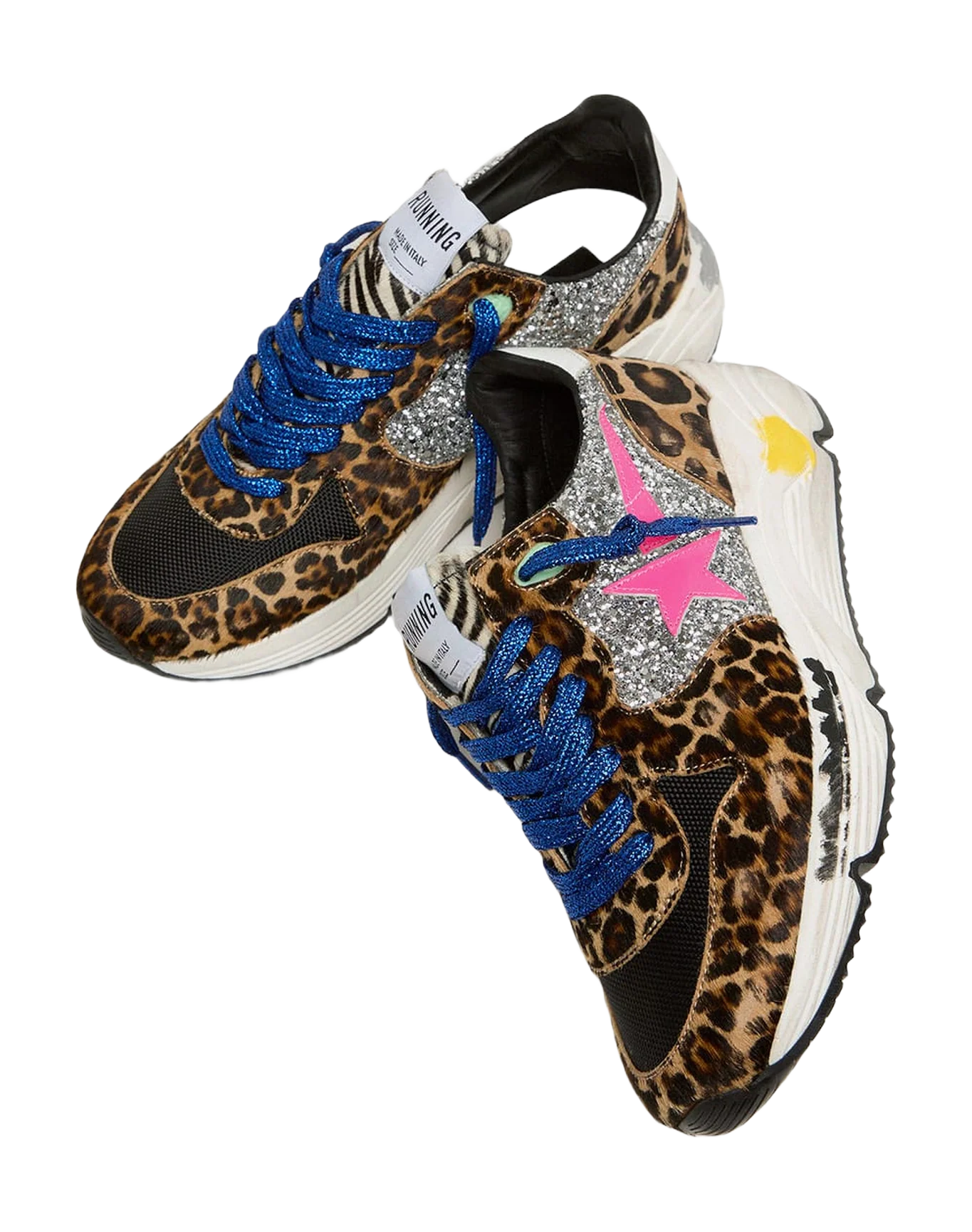 Women | Running Sole Sneakers Leopard-Print Pony Skin with Glitter Inserts | Silver x Brown Black Leo x Black x Fuxia Fluo - Image 6