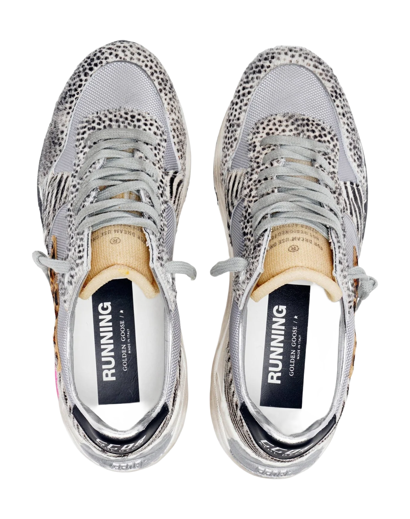 Women | Running Sole Sneakers Mesh & Animal-Print Pony Skin | Light Grey x White Black x Leo