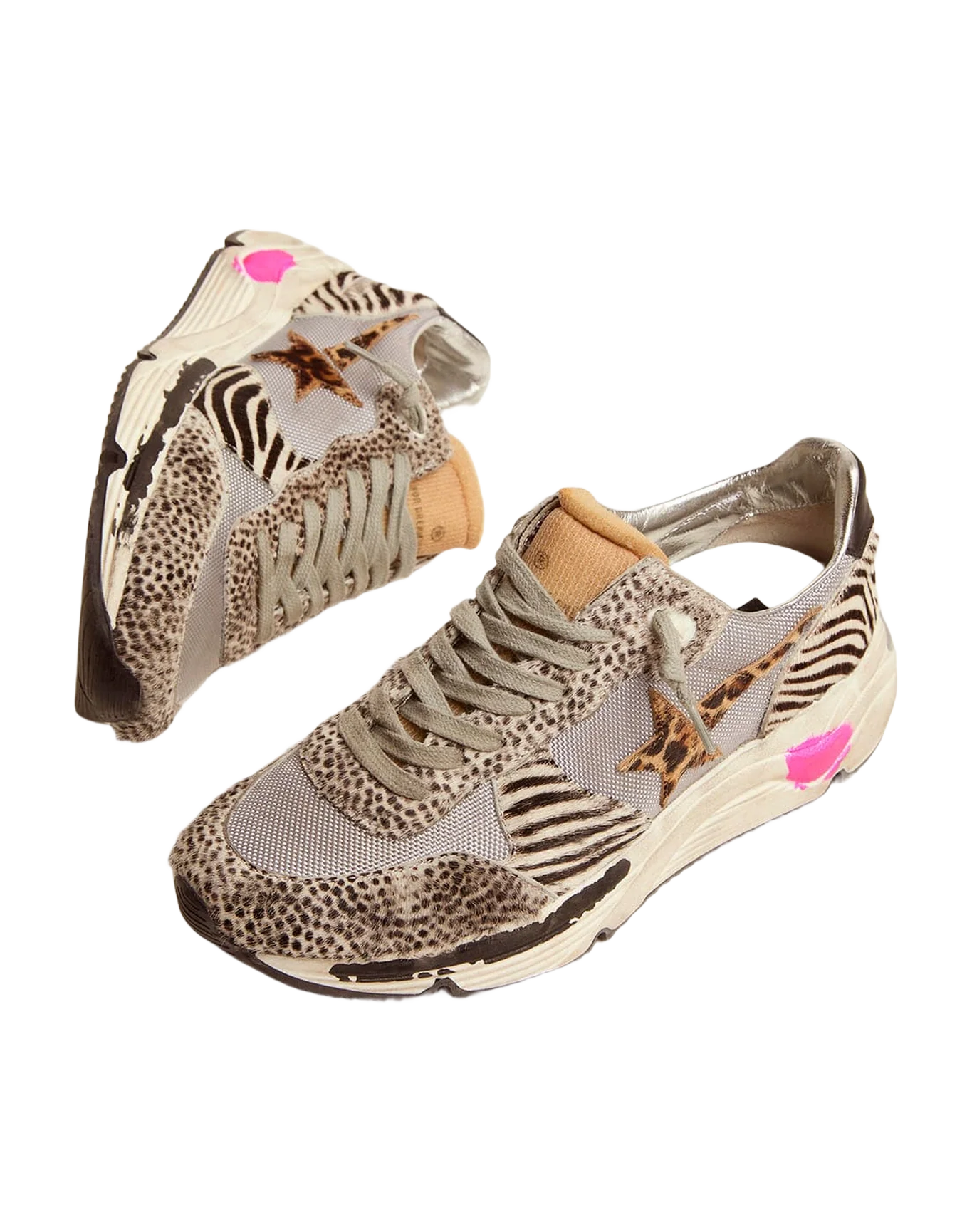 Women | Running Sole Sneakers Mesh & Animal-Print Pony Skin | Light Grey x White Black x Leo - Image 7
