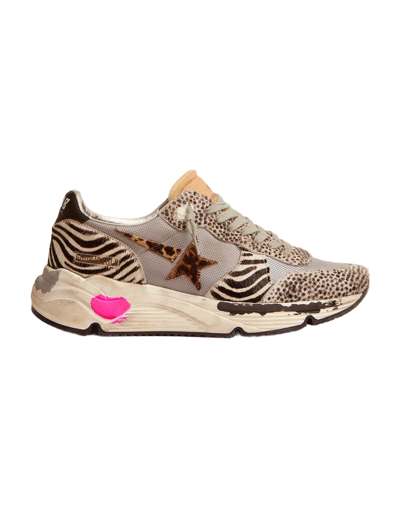 Women | Running Sole Sneakers Mesh & Animal-Print Pony Skin | Light Grey x White Black x Leo - Image 8