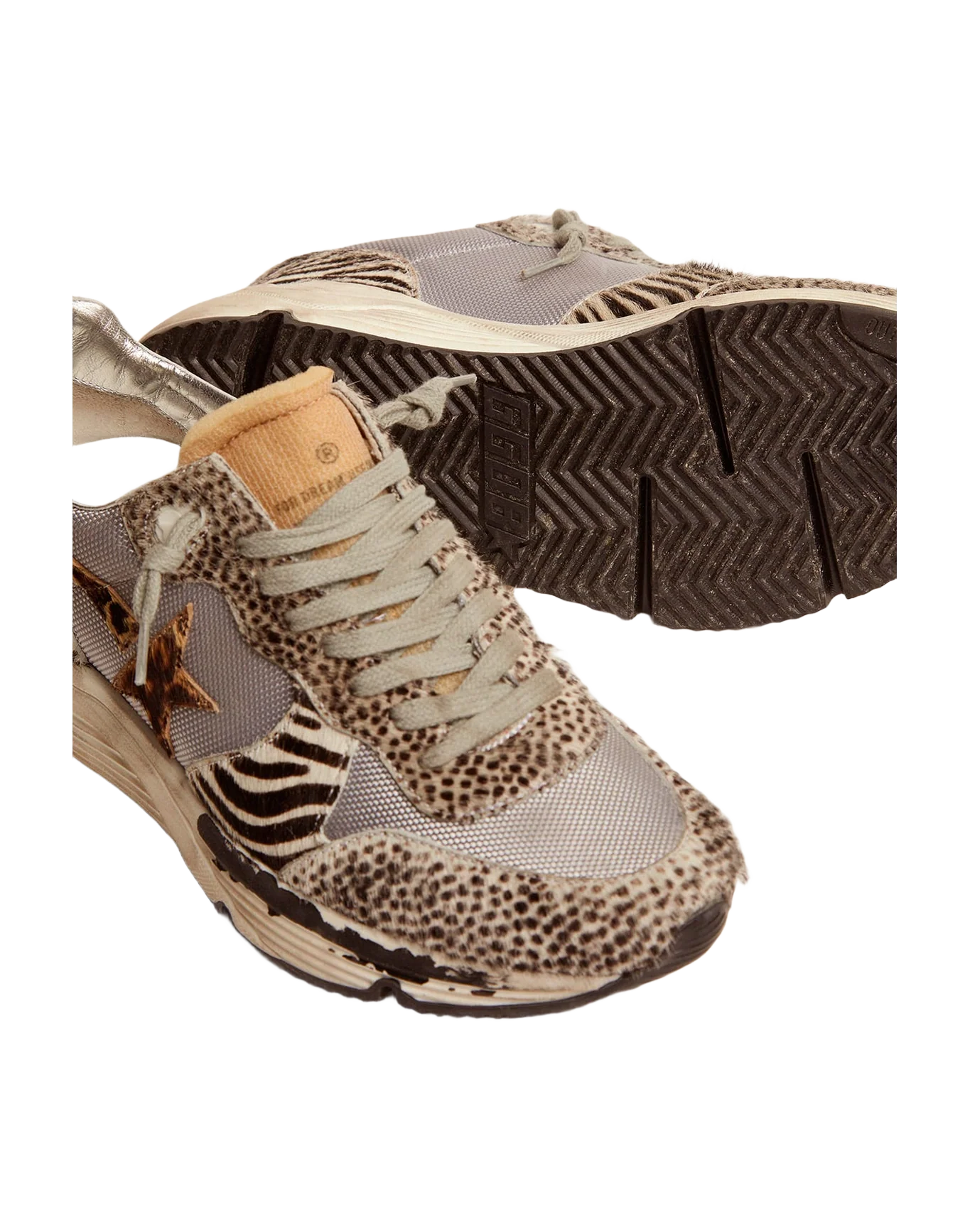 Women | Running Sole Sneakers Mesh & Animal-Print Pony Skin | Light Grey x White Black x Leo - Image 9