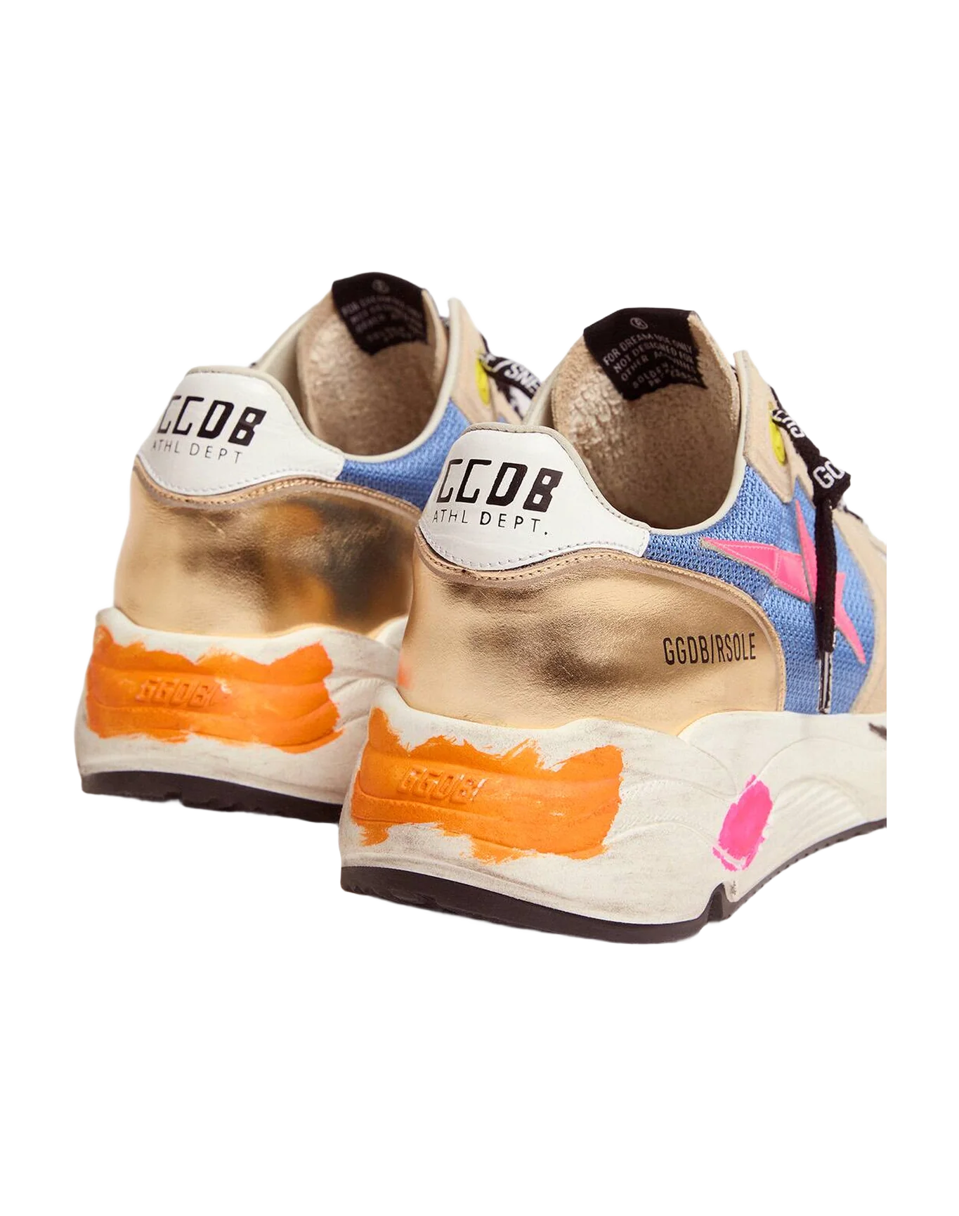 Women | Running Sole Sneakers Suede with Gold Detail | Beige x Sky x Fluo Pink x Gold - Image 4