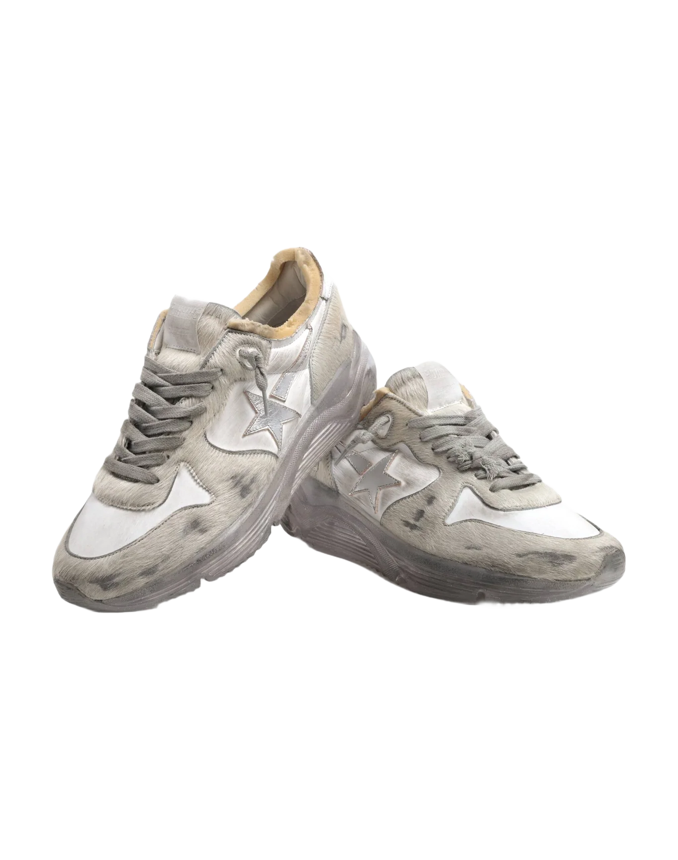 Women | Running Sole Sneakers White Nylon & Horsy with Laminated Star | White x Silver - Image 2