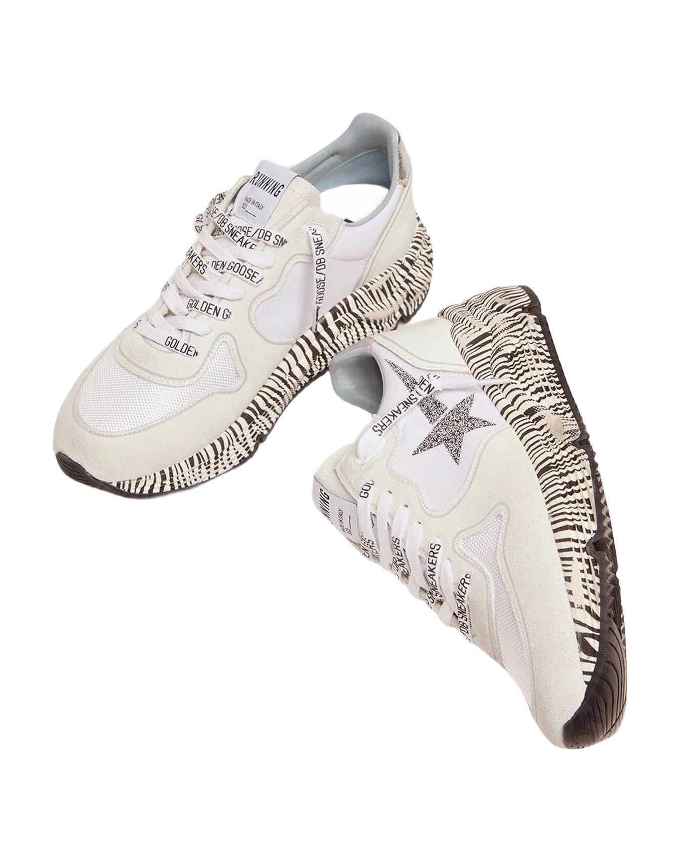Women | Running Sole Sneakers with Zebra-Print Sole & Crystals | Optic White x White x Silver - Image 2