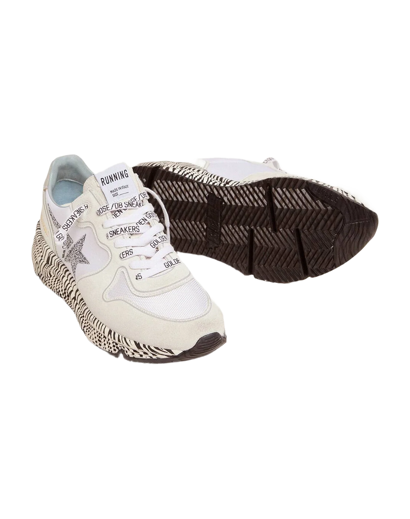 Women | Running Sole Sneakers with Zebra-Print Sole & Crystals | Optic White x White x Silver - Image 3