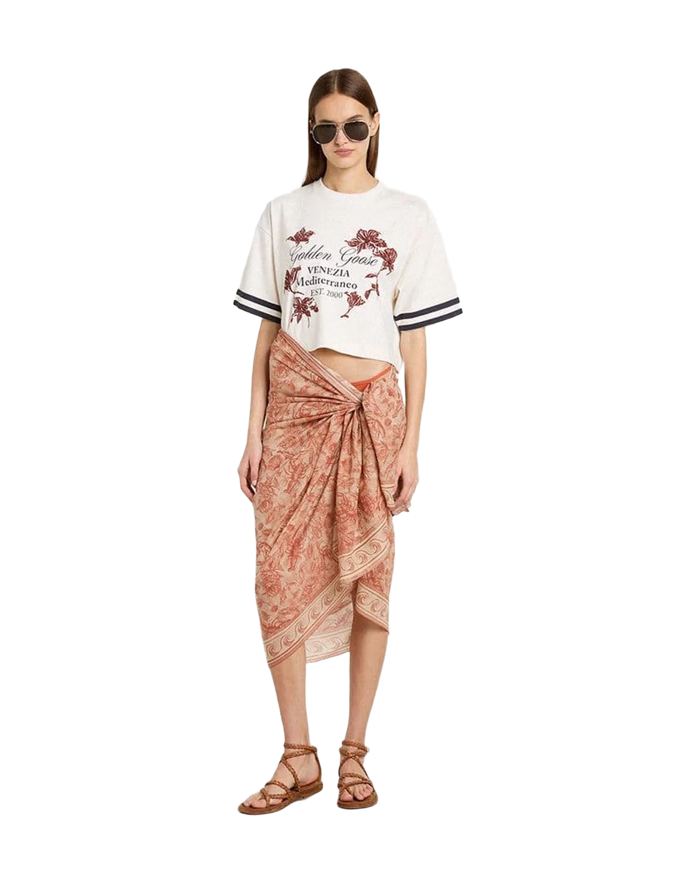 Women | Sarong Cotton Voile with All-Over Print White & Brick Red | Artic Wolf x Autumn Glaze - Image 2