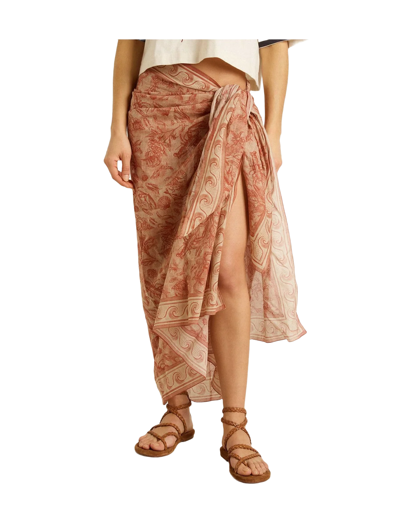 Women | Sarong Cotton Voile with All-Over Print White & Brick Red | Artic Wolf x Autumn Glaze - Image 3