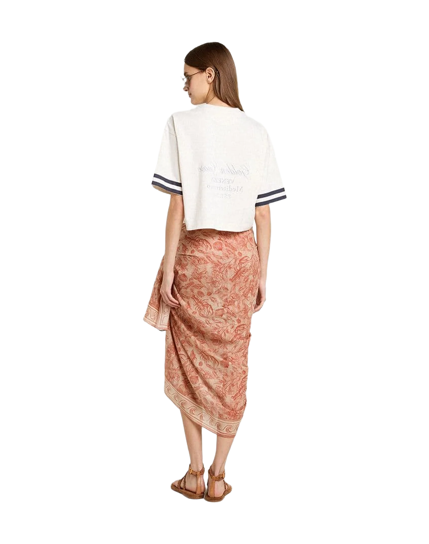 Women | Sarong Cotton Voile with All-Over Print White & Brick Red | Artic Wolf x Autumn Glaze - Image 4