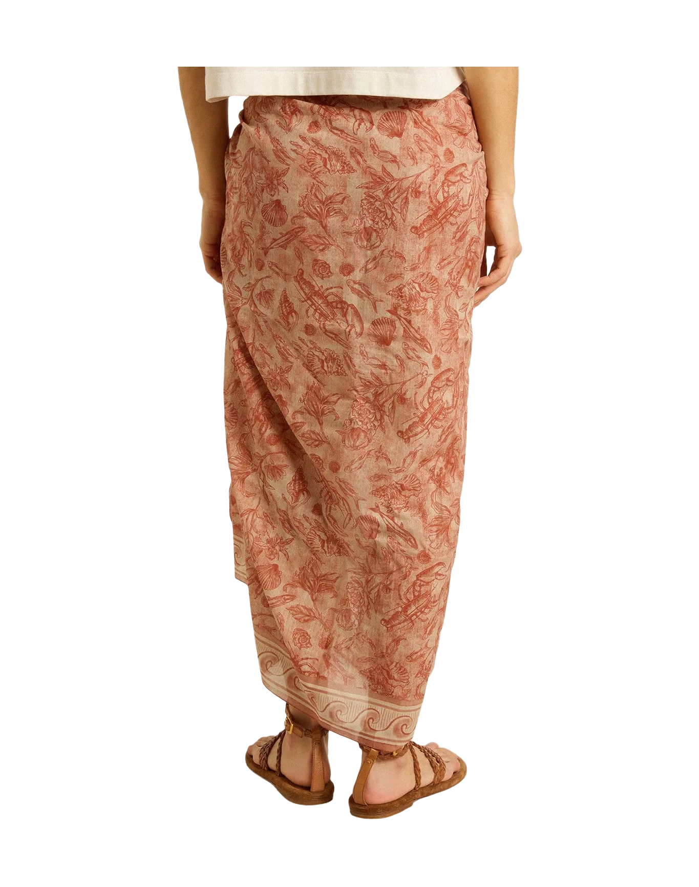 Women | Sarong Cotton Voile with All-Over Print White & Brick Red | Artic Wolf x Autumn Glaze - Image 6