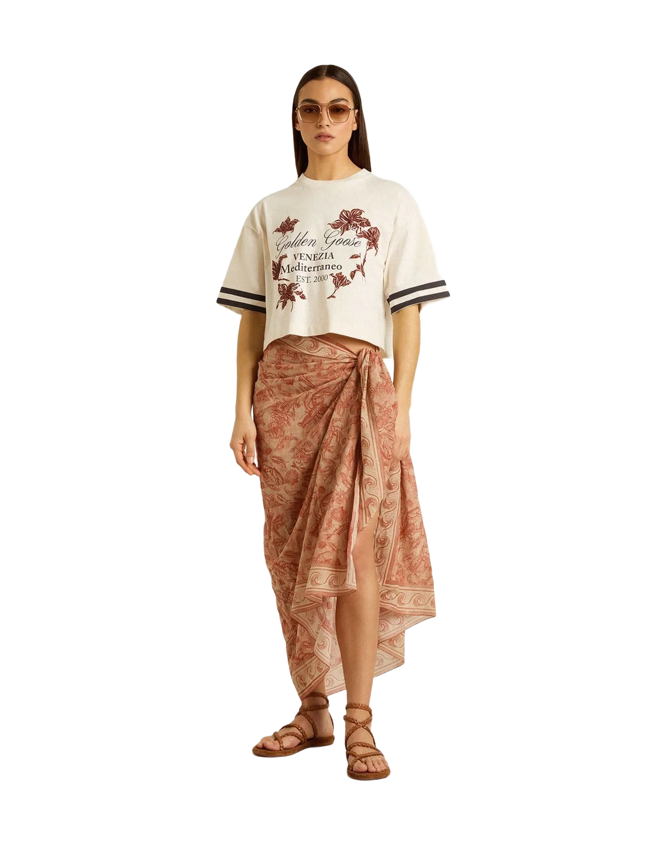 Women | Sarong Cotton Voile with All-Over Print White & Brick Red | Artic Wolf x Autumn Glaze - Image 7