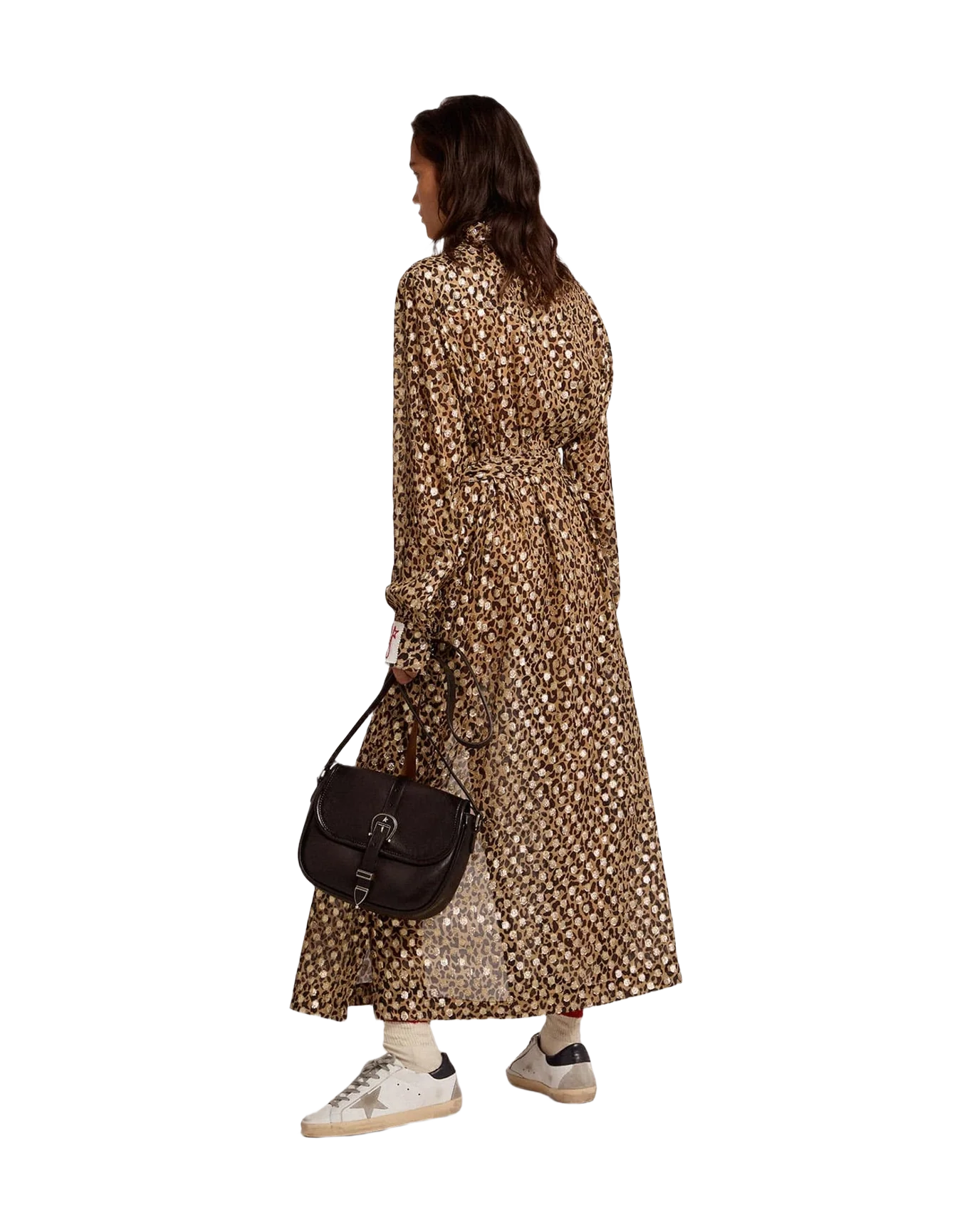 Women | Shirt Dress with Animal Print & Gold Fil Coupé | Tannin x Black x Gold