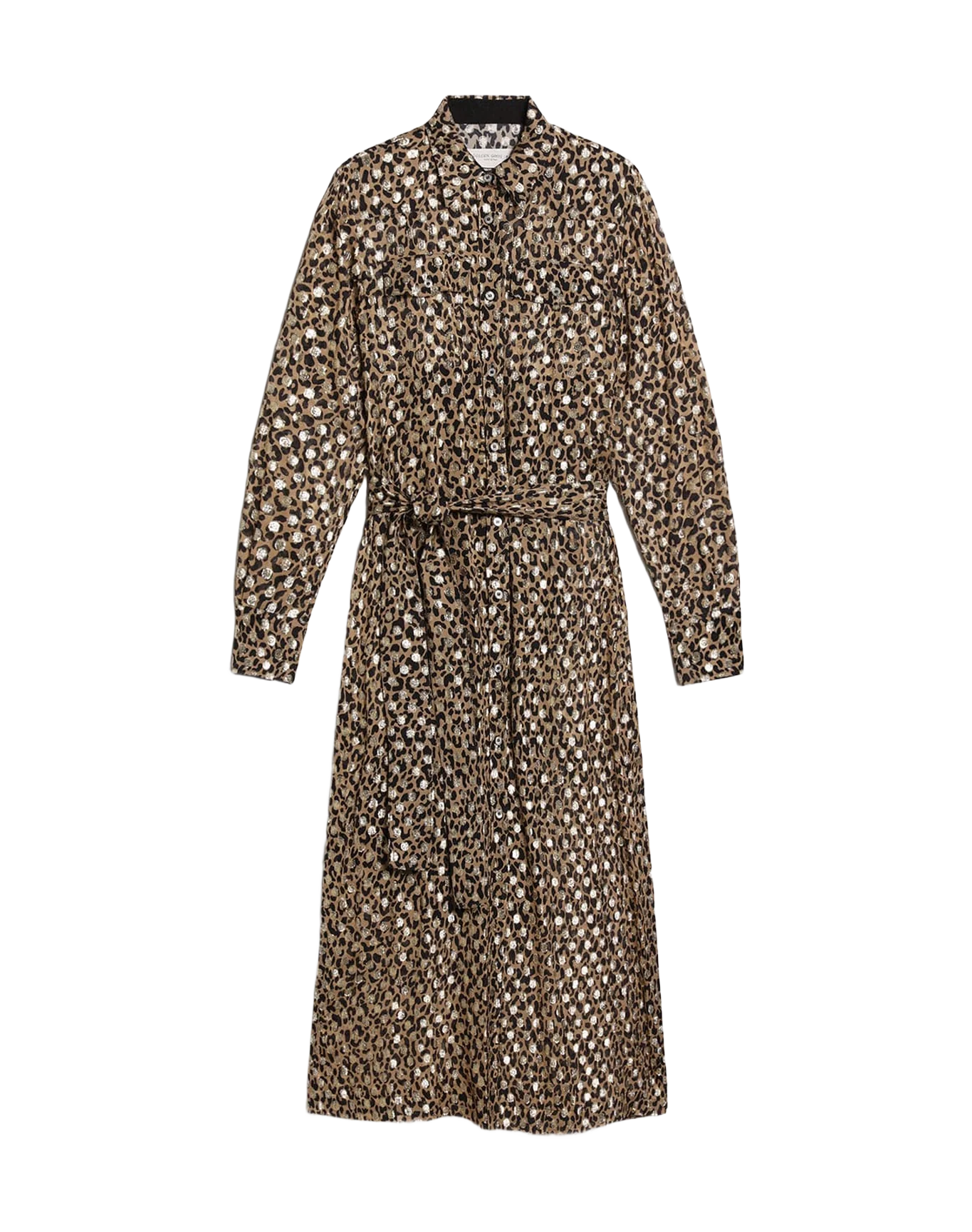 Women | Shirt Dress with Animal Print & Gold Fil Coupé | Tannin x Black x Gold - Image 7