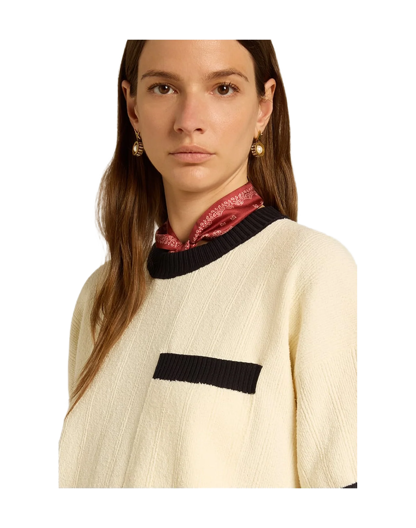 Women | Short-Sleeved Sweater Vintage White with Blue Rib Knit | Antique White x Ink Blue - Image 11