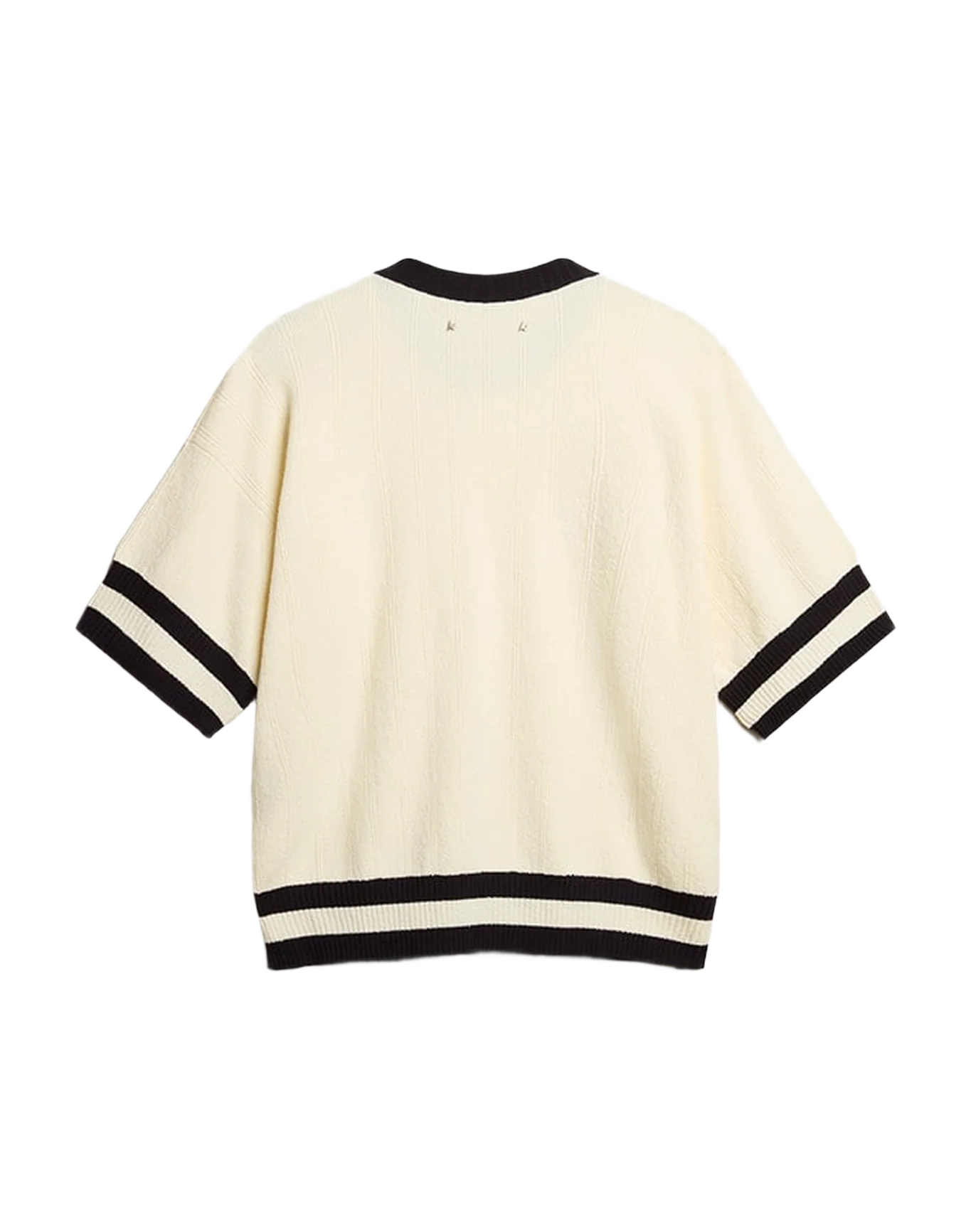 Women | Short-Sleeved Sweater Vintage White with Blue Rib Knit | Antique White x Ink Blue - Image 5