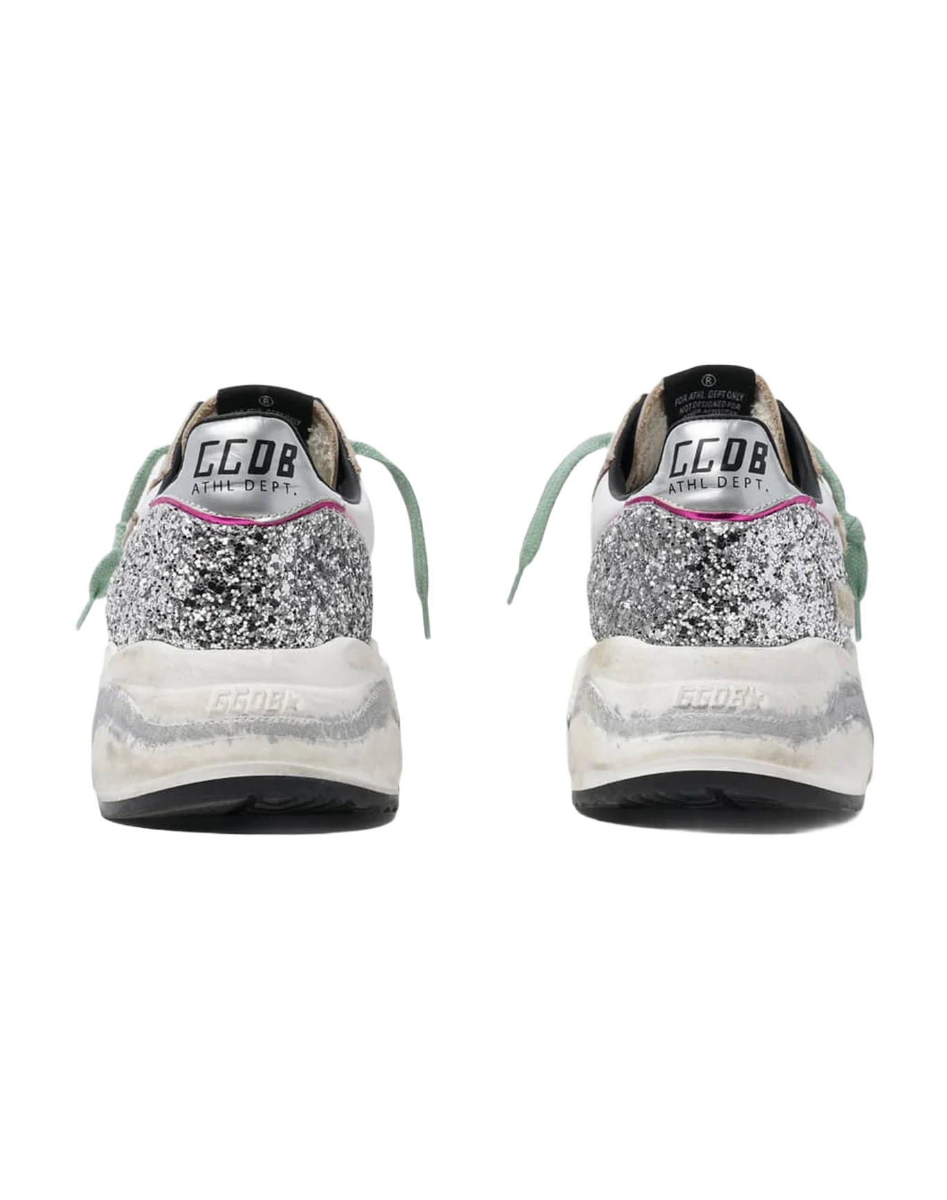 Women | Silver Running Sole Sneakers with Glitter & Fuchsia Edging - Image 3