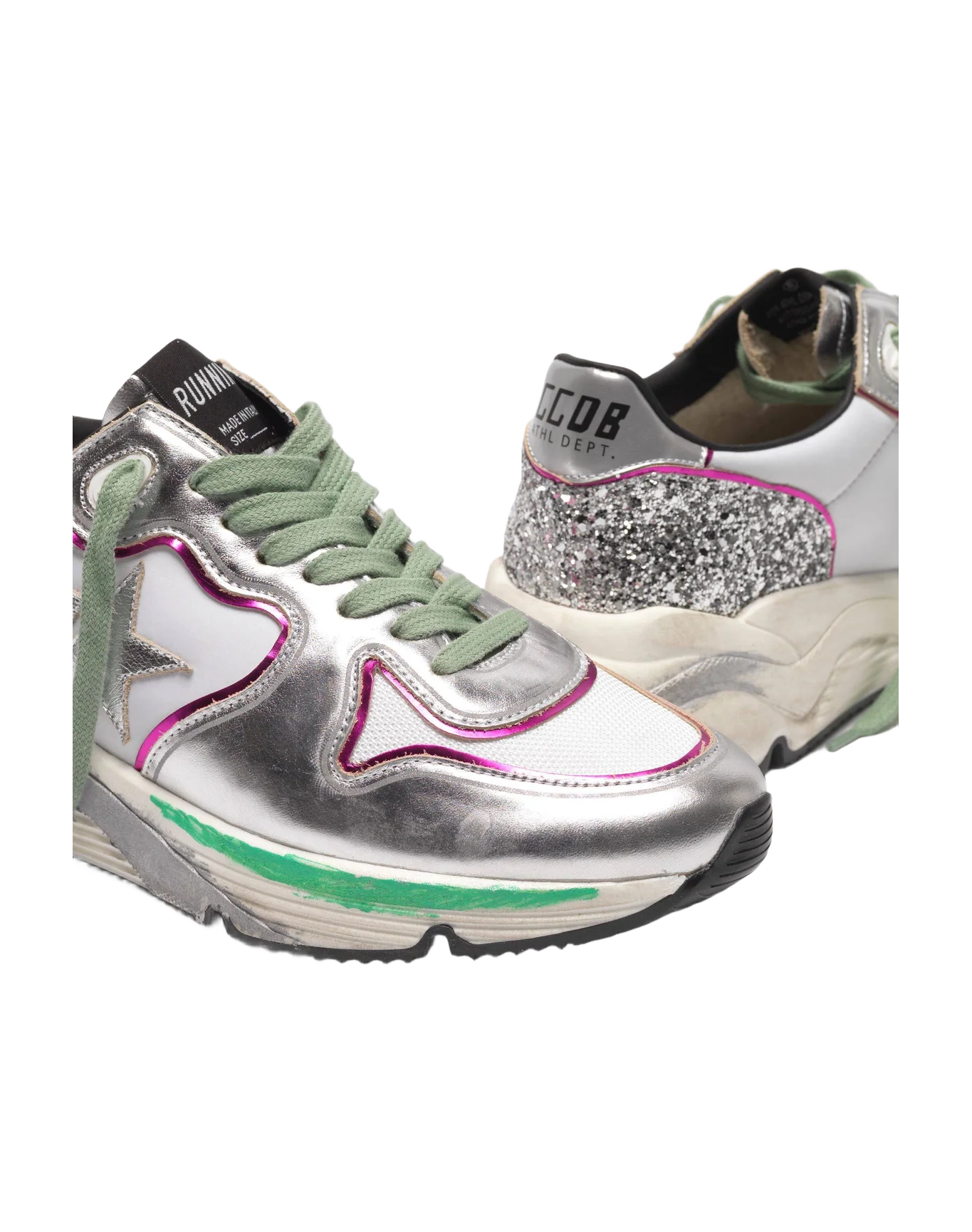 Women | Silver Running Sole Sneakers with Glitter & Fuchsia Edging - Image 4