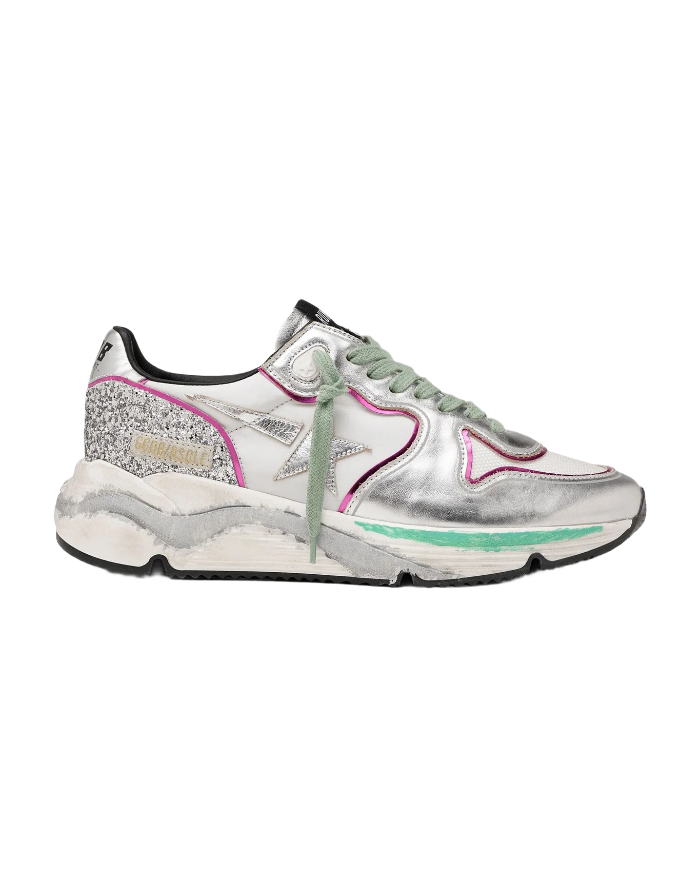 Women | Silver Running Sole Sneakers with Glitter & Fuchsia Edging - Image 7