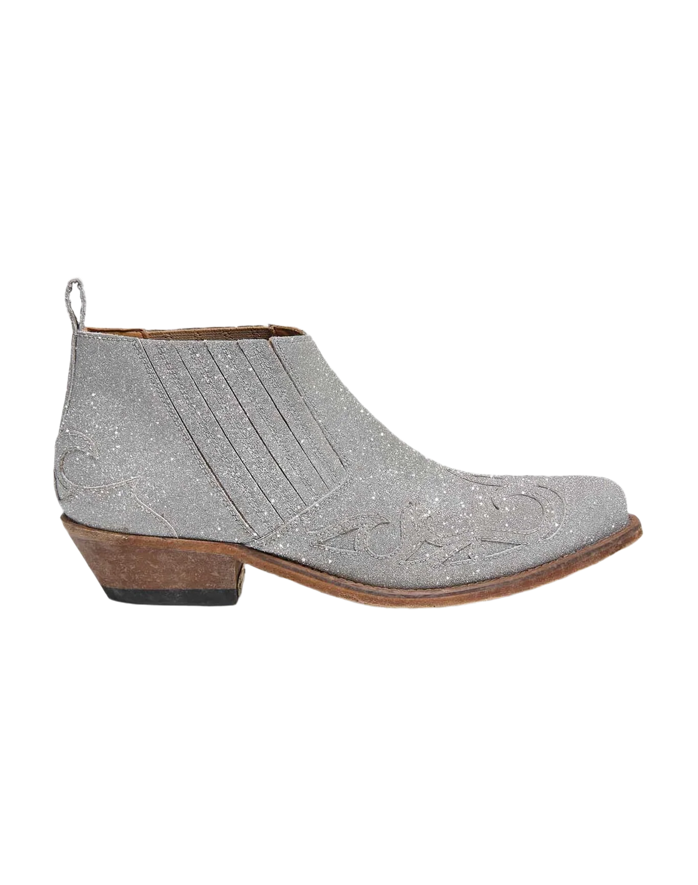 Women | Silver Santiago Low Ankle Boots with Glitter - Image 2