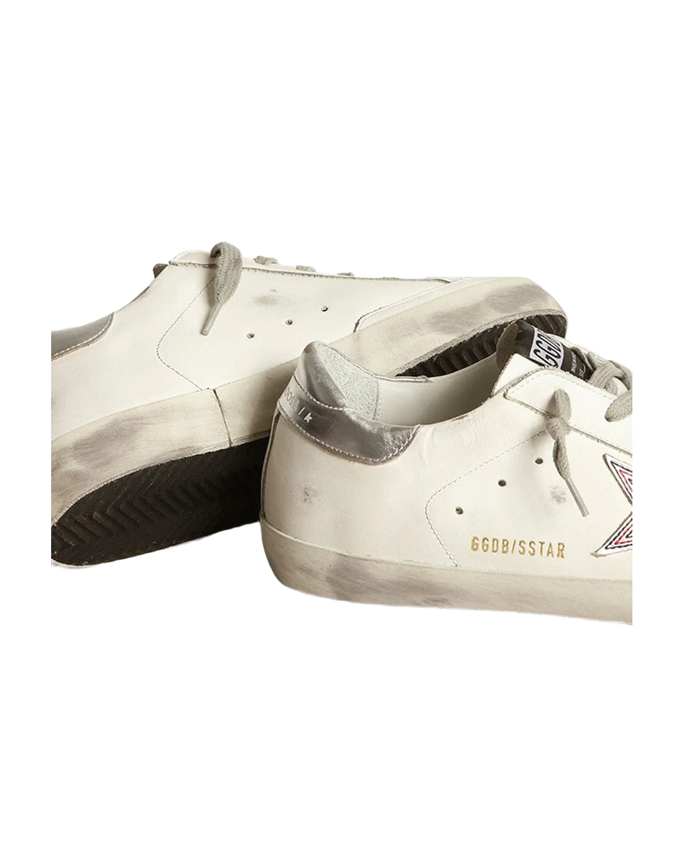 Women | Silver Star Super-Star Sneakers with Contrasting Stitching | White x Silver x Red Blue - Image 3