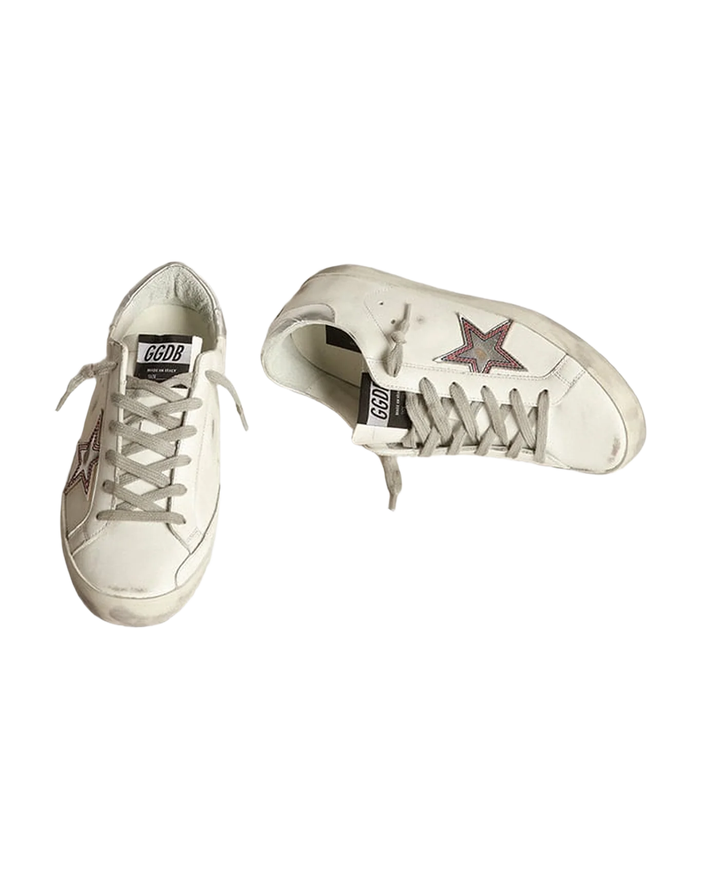 Women | Silver Star Super-Star Sneakers with Contrasting Stitching | White x Silver x Red Blue - Image 6