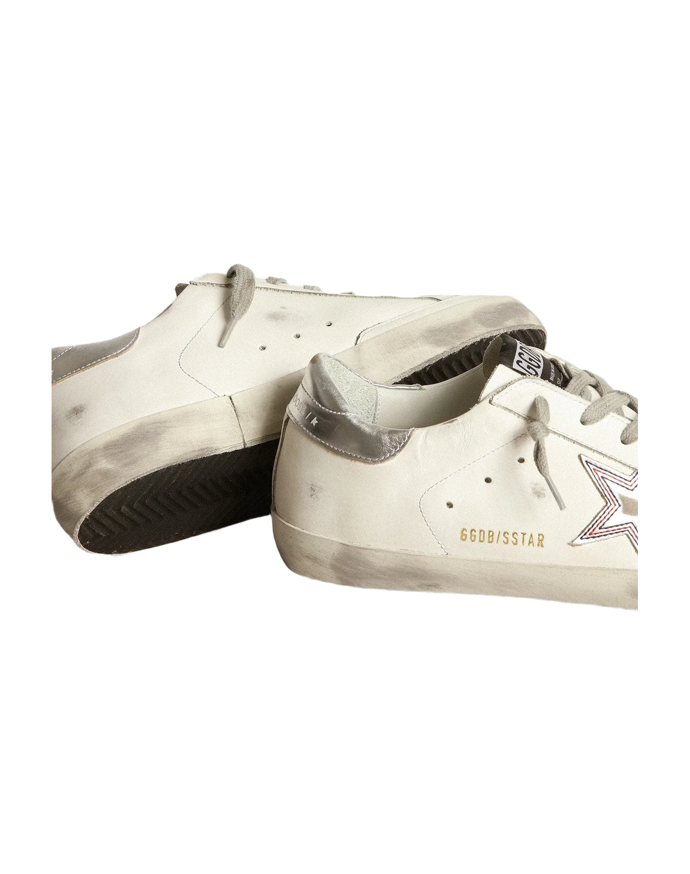 Women | Silver Star Super-Star Sneakers with Contrasting Stitching | White x Silver x Red Blue - Image 8