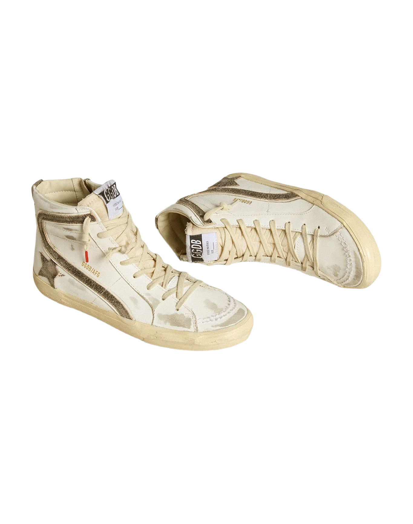Women | Slide Lab White Leather with Star & Flash Brown Suede | White x Black - Image 7