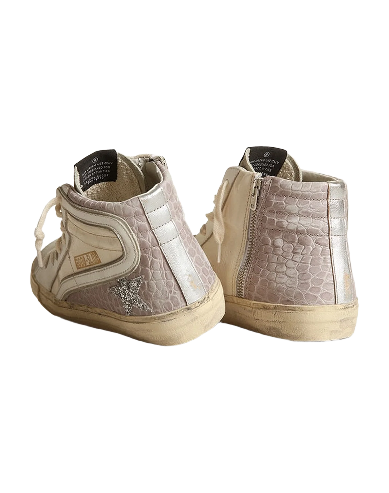 Women | Slide Naplak & Croc-Print Leather with Glitter Star & White Flash | Cream x Dust Pink x Ice x Silver x White - Image 3