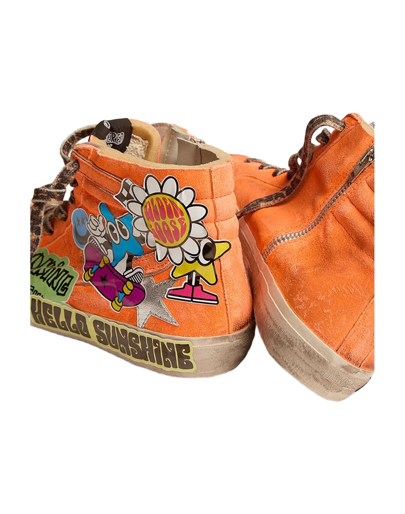 Women | Slide Orange Suede with Multicolor Prints | Orange x Silver - Image 4
