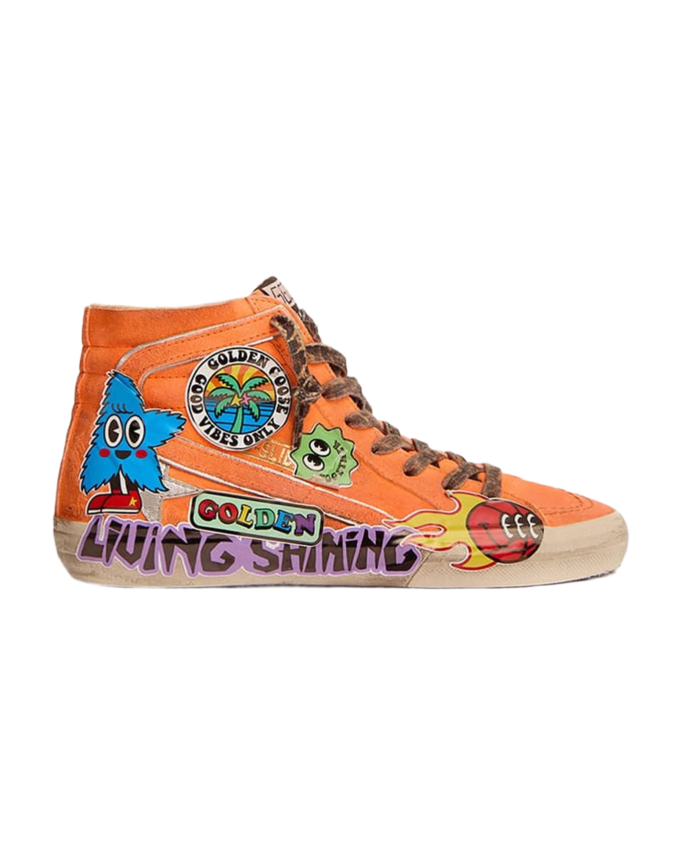 Women | Slide Orange Suede with Multicolor Prints | Orange x Silver - Image 5