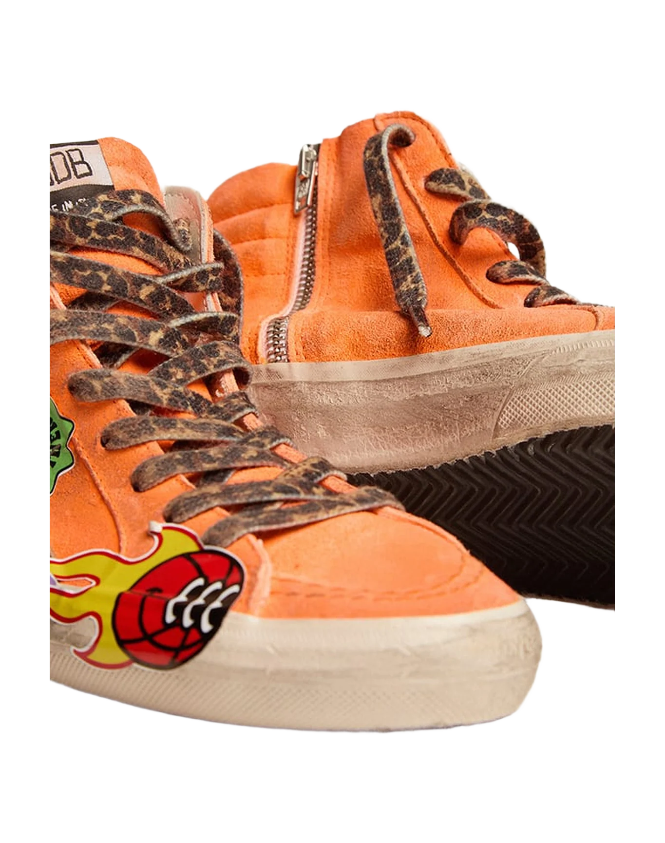 Women | Slide Orange Suede with Multicolor Prints | Orange x Silver - Image 7