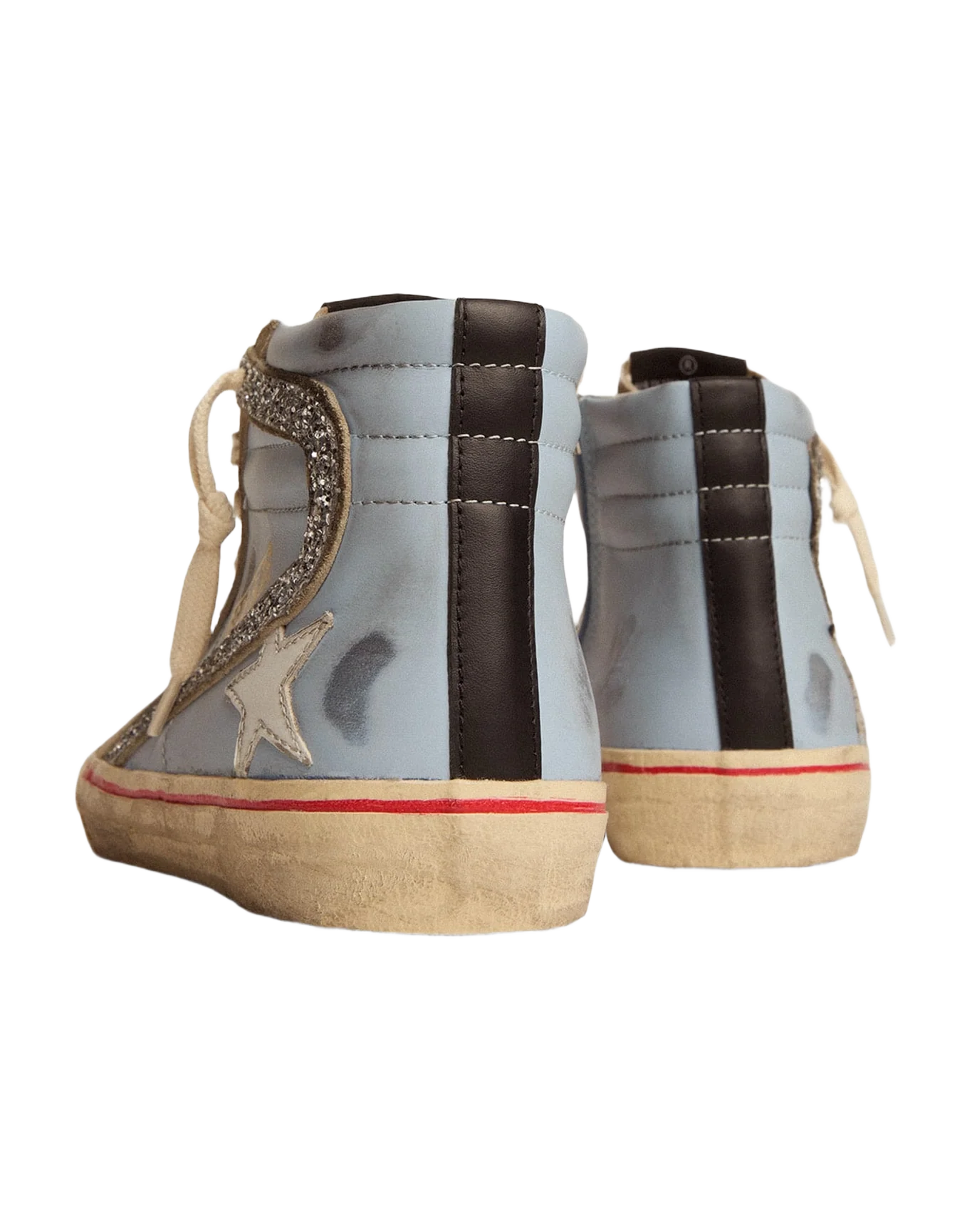 Women | Slide Powder Blue Leather with Dove Gray Suede Tongue | Powder Blue x Taupe x White x Silver - Image 2