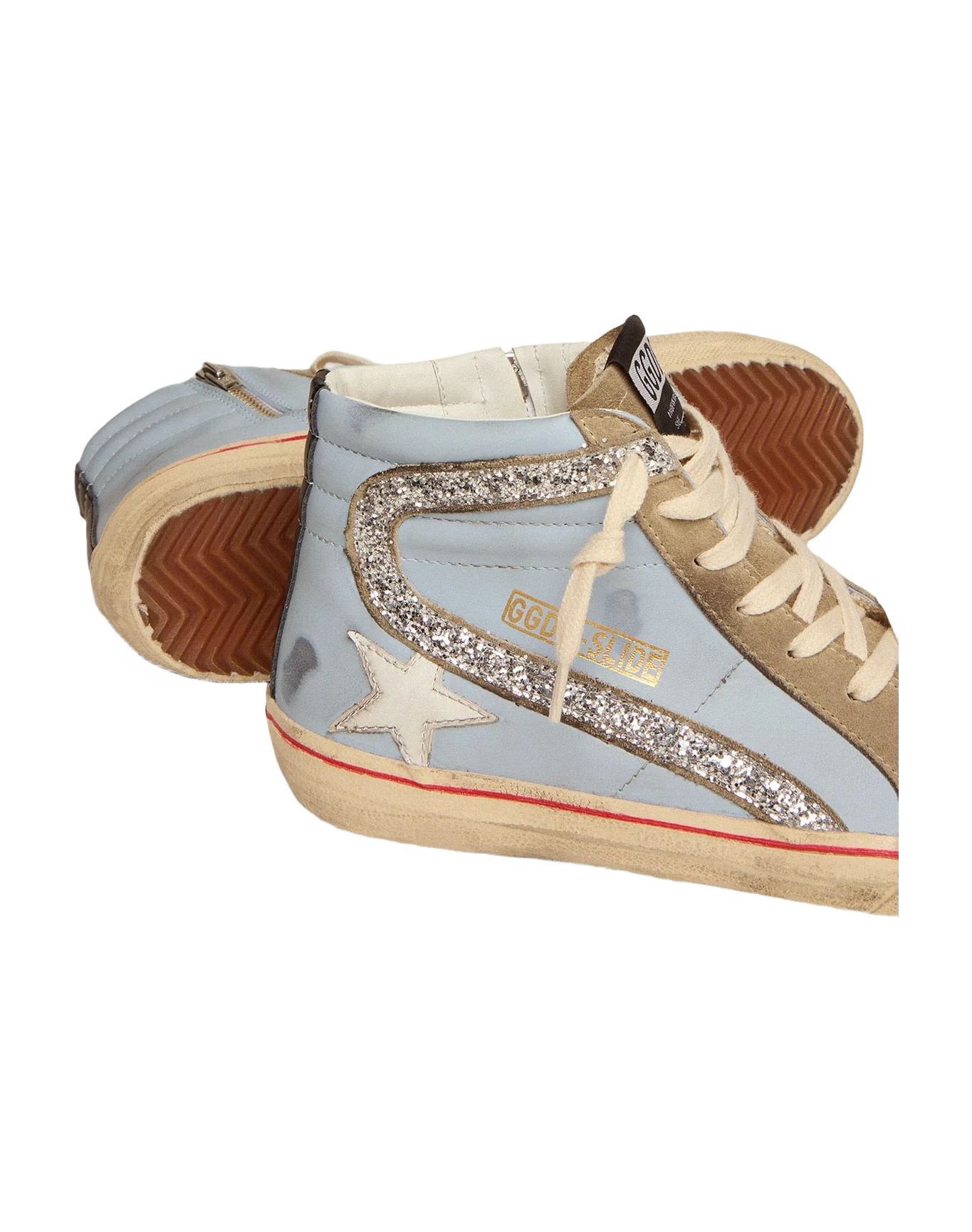 Women | Slide Powder Blue Leather with Dove Gray Suede Tongue | Powder Blue x Taupe x White x Silver - Image 3
