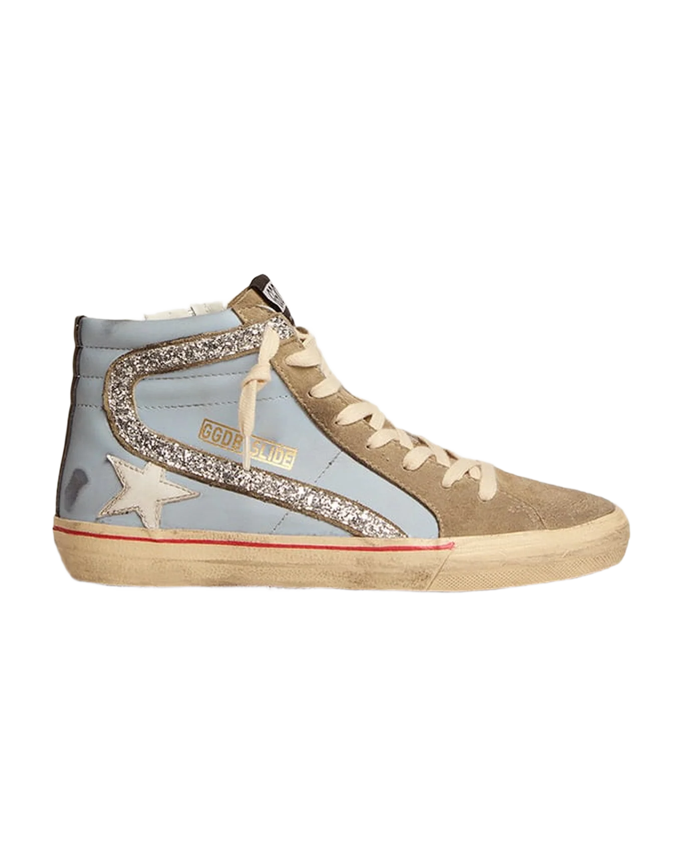 Women | Slide Powder Blue Leather with Dove Gray Suede Tongue | Powder Blue x Taupe x White x Silver - Image 4