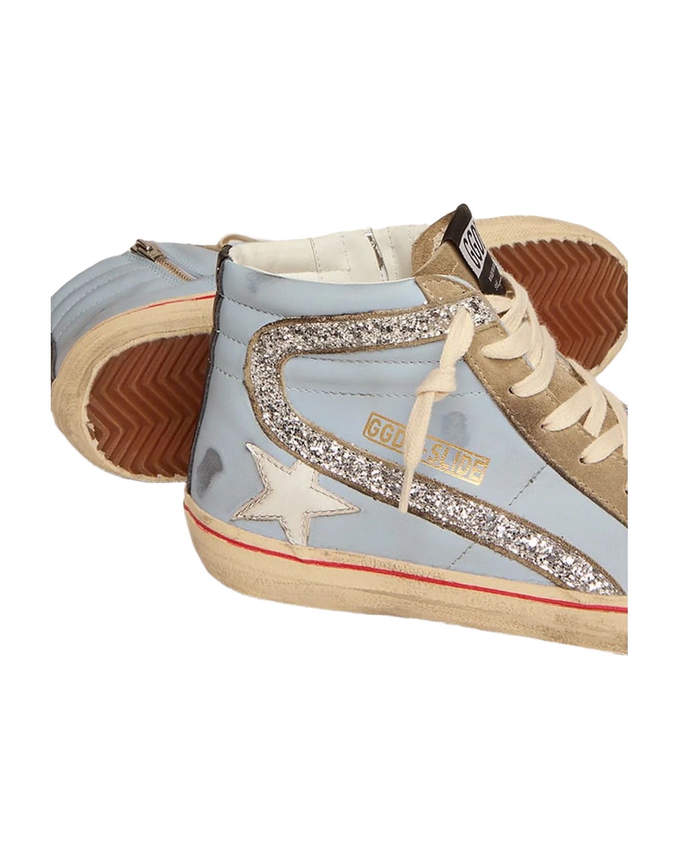Women | Slide Powder Blue Leather with Dove Gray Suede Tongue | Powder Blue x Taupe x White x Silver - Image 6