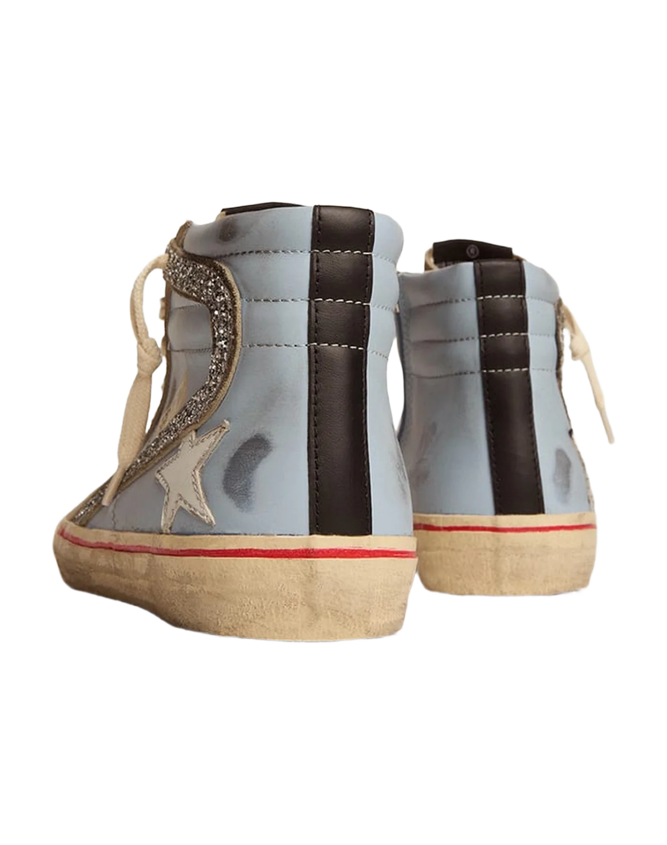 Women | Slide Powder Blue Leather with Dove Gray Suede Tongue | Powder Blue x Taupe x White x Silver - Image 9