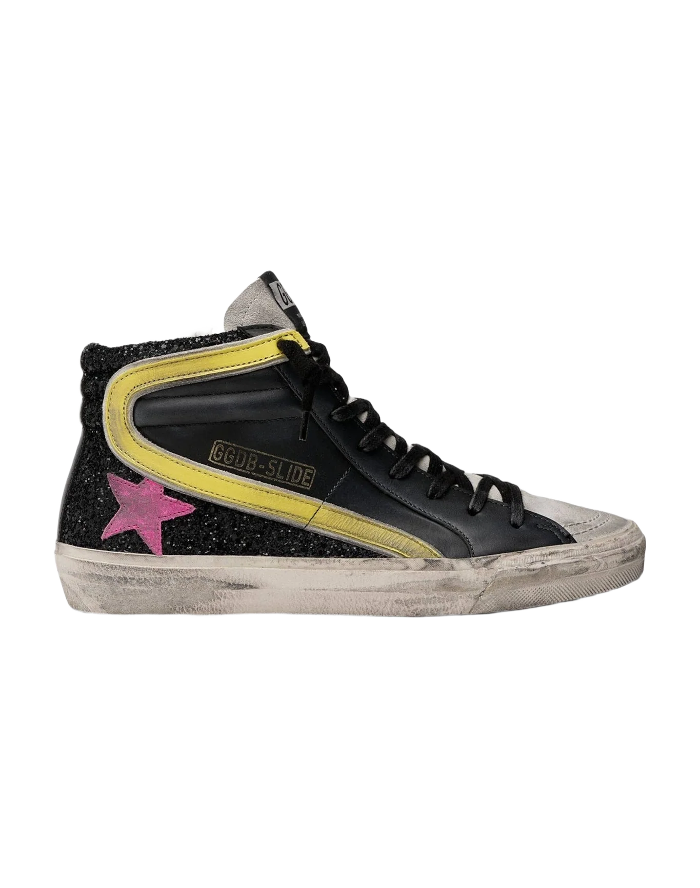 Women | Slide Sneakers Black Glitter-Yellow-Purple