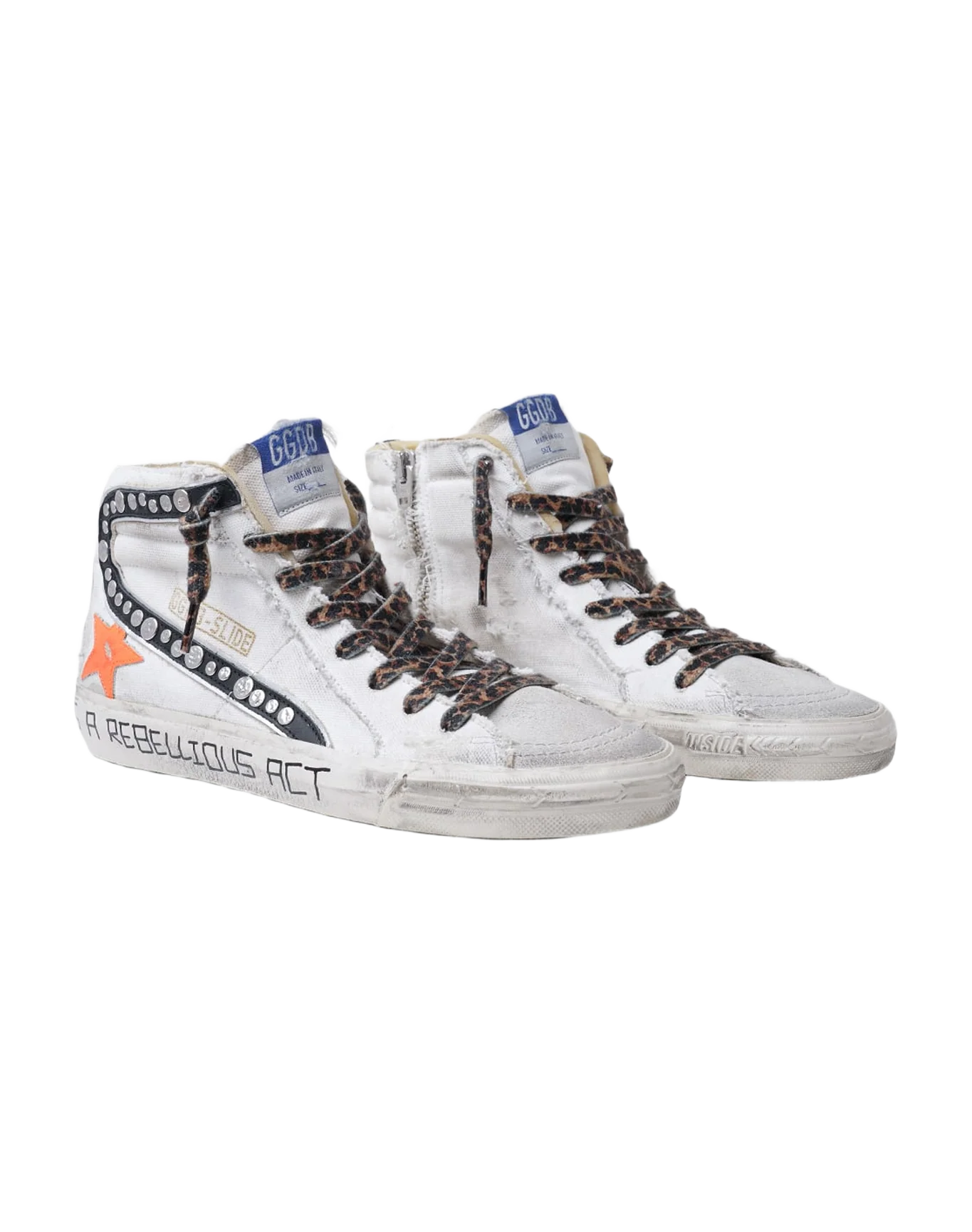Women | Slide Sneakers Canvas with Decorative Studs | White x Ice x Orange Fluo x Black - Image 3