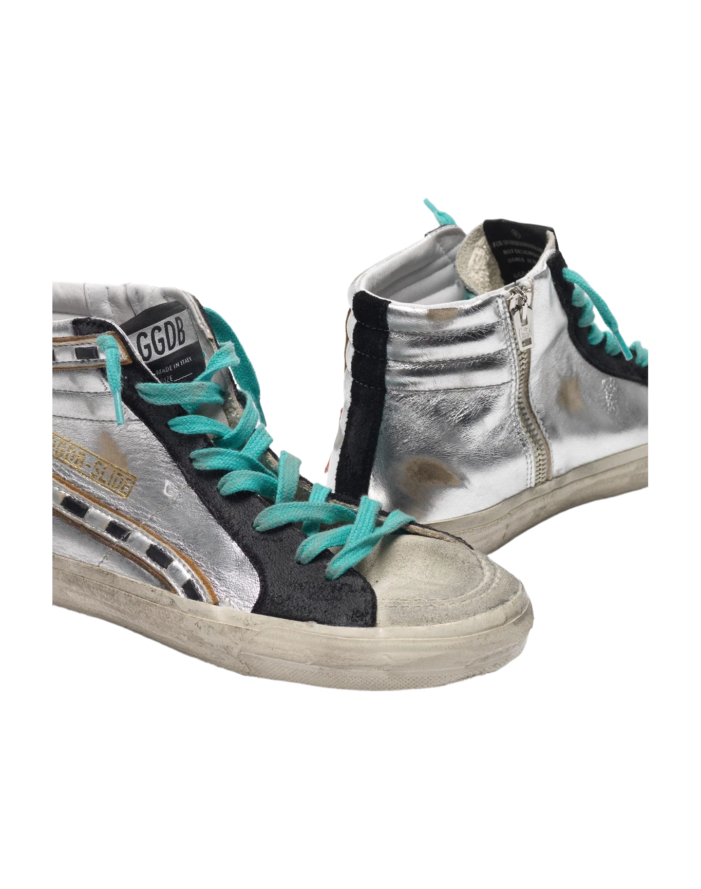 Women | Slide Sneakers Silver Laminated Leather with Red Star - Image 3