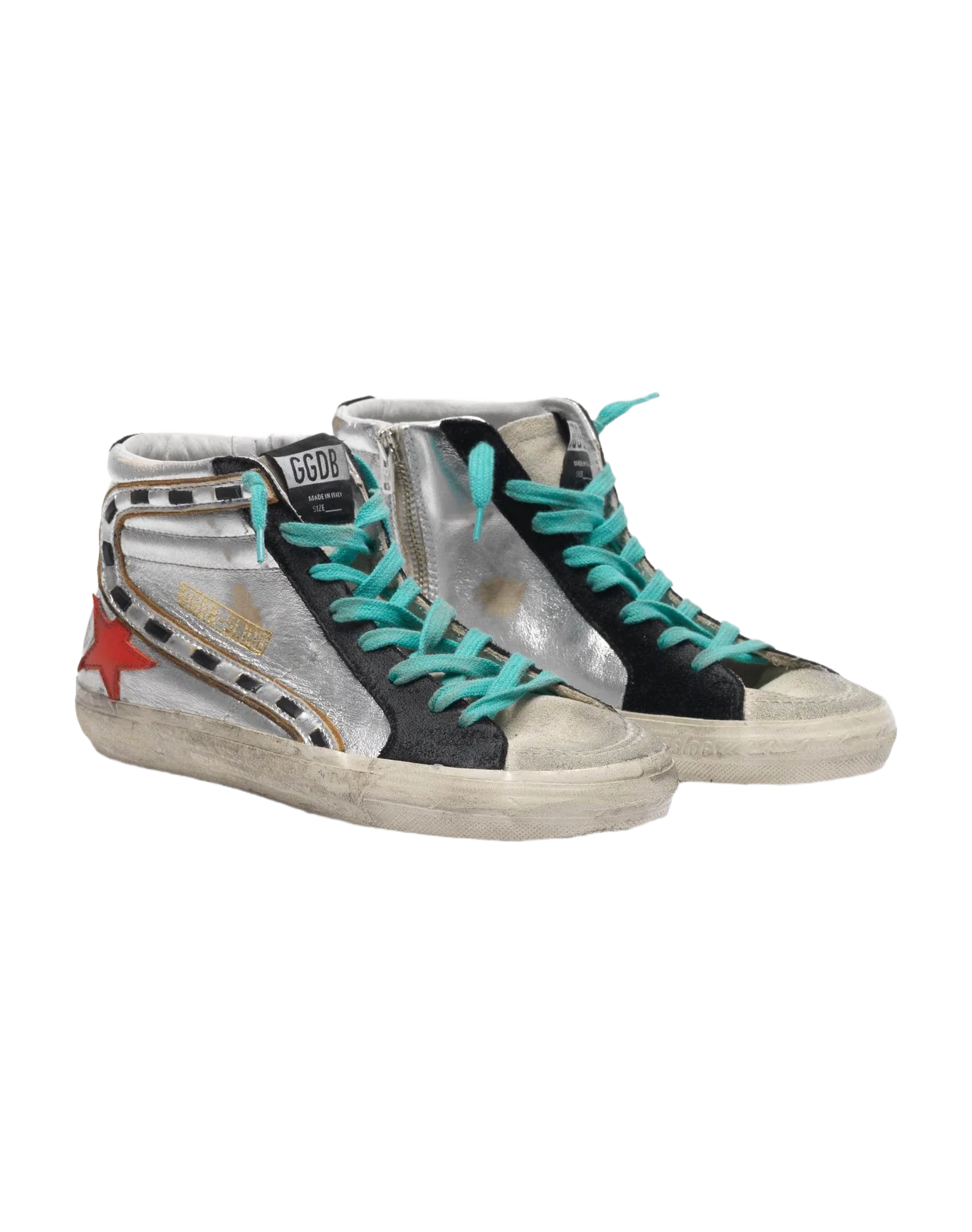 Women | Slide Sneakers Silver Laminated Leather with Red Star - Image 5
