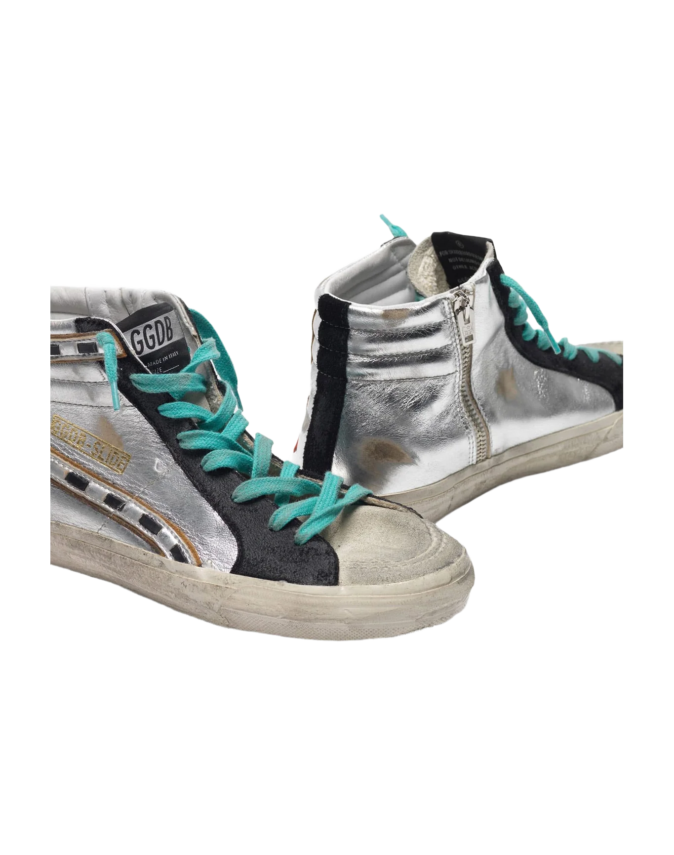 Women | Slide Sneakers Silver Laminated Leather with Red Star - Image 7