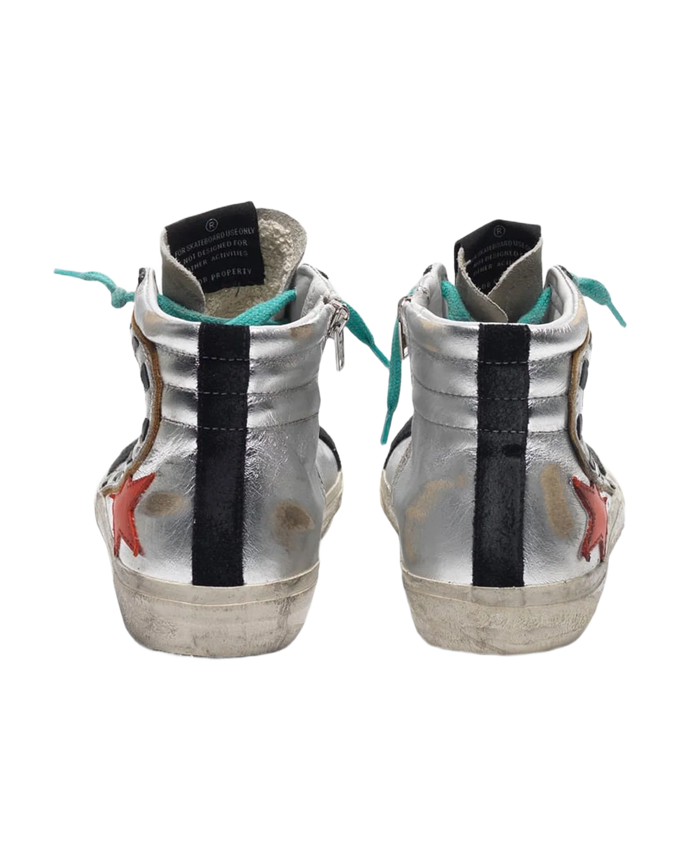 Women | Slide Sneakers Silver Laminated Leather with Red Star - Image 8
