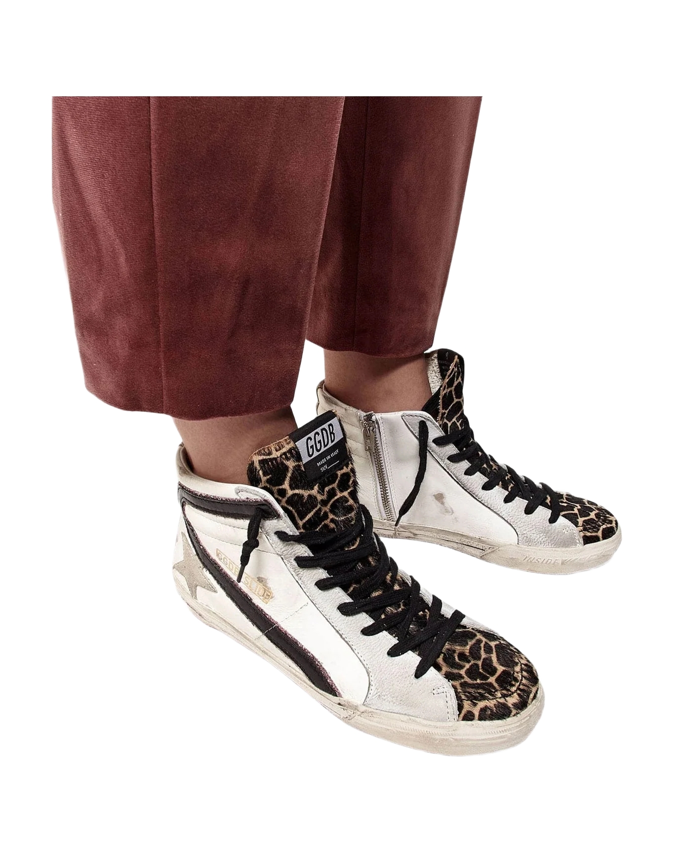 Women | Slide Sneakers with Leopard-Print Pony Skin Insert & Glitter Detail