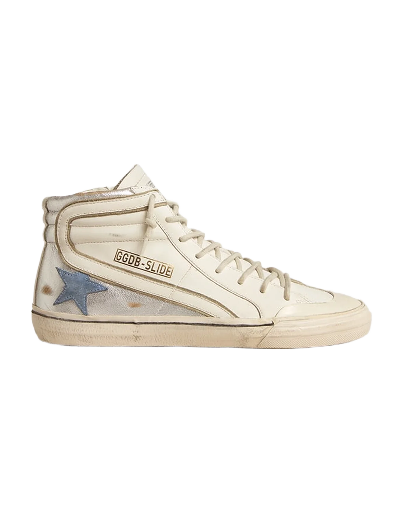 Women | Slide White Leather with Blue Star | White x Silver x Light Blue x Ice - Image 3