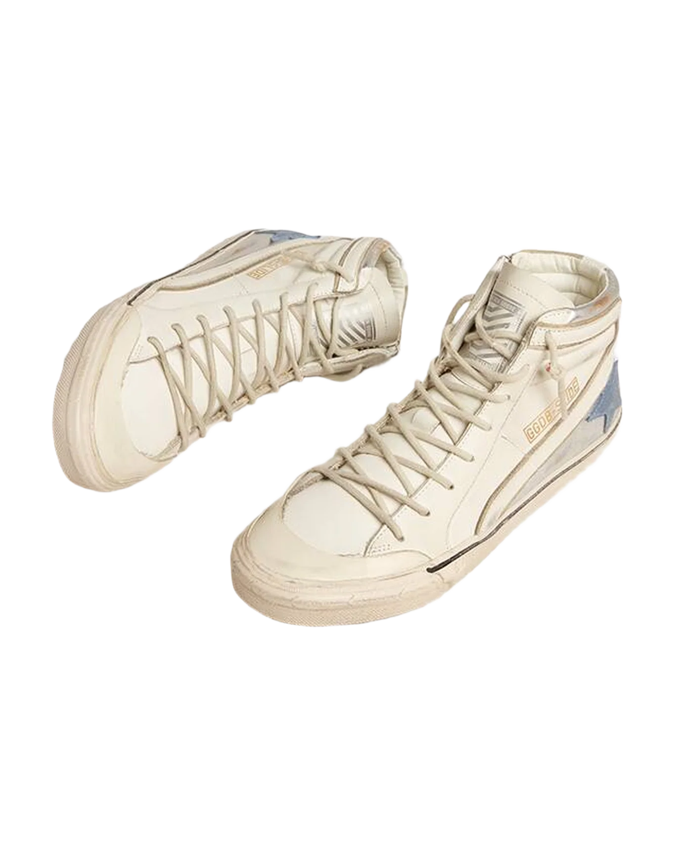Women | Slide White Leather with Blue Star | White x Silver x Light Blue x Ice - Image 4