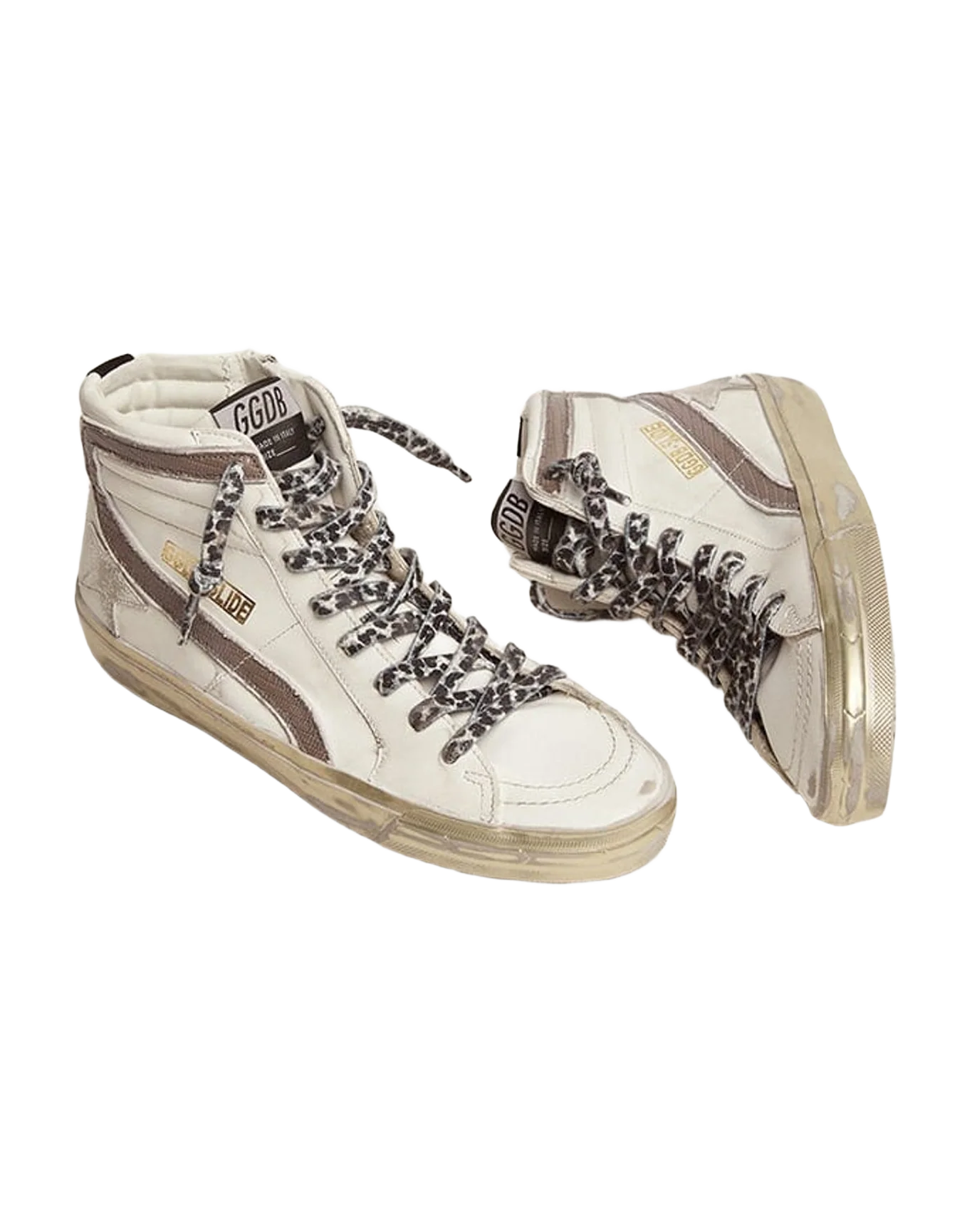 Women | Slide with Star White Suede & Leather Flash | White x Black x Taupe