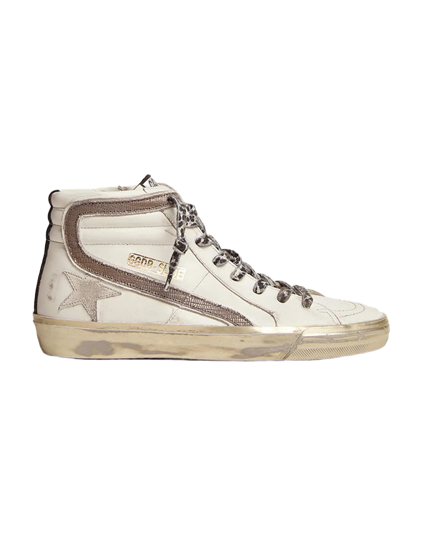 Women | Slide with Star White Suede & Leather Flash | White x Black x Taupe - Image 2