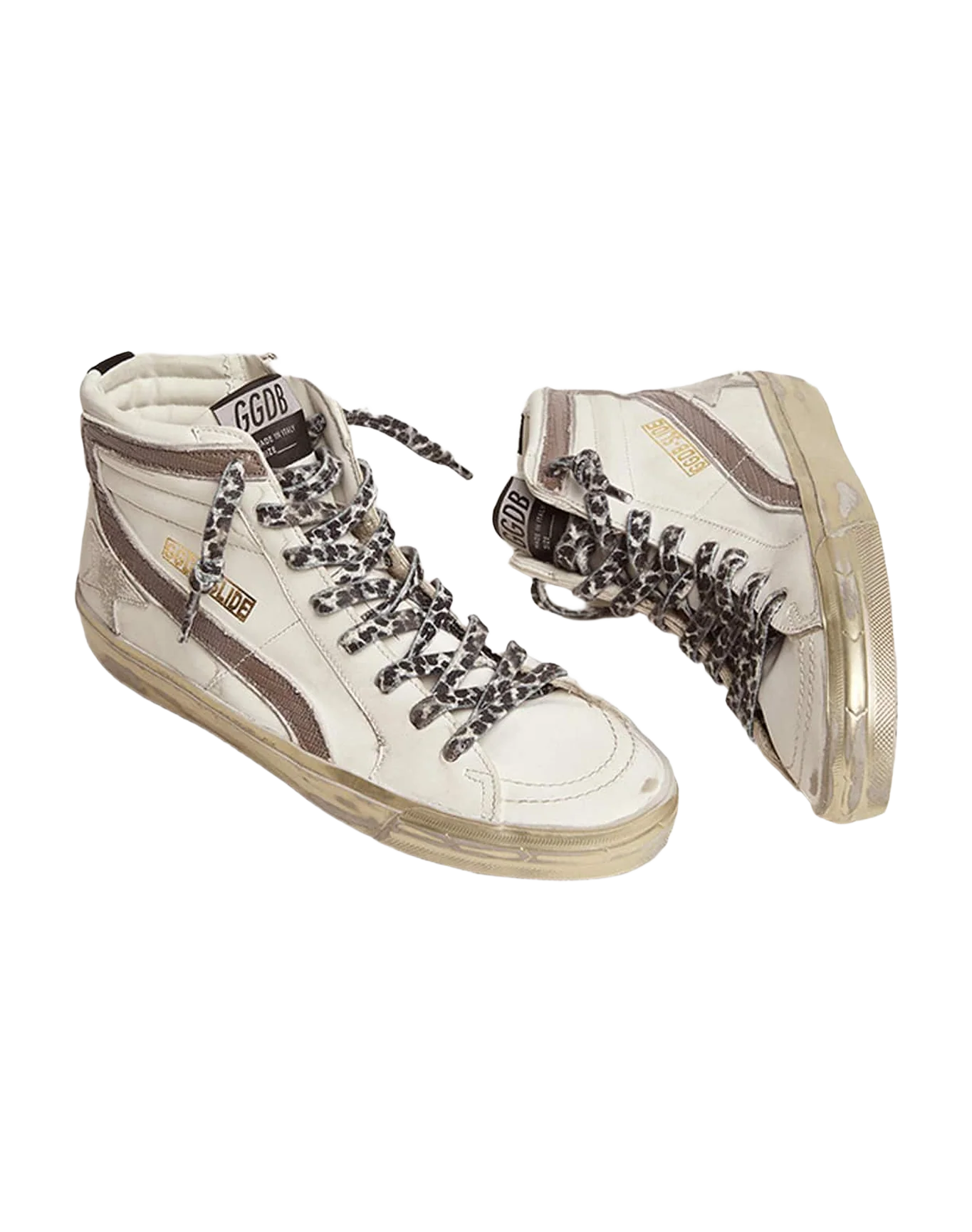 Women | Slide with Star White Suede & Leather Flash | White x Black x Taupe - Image 3