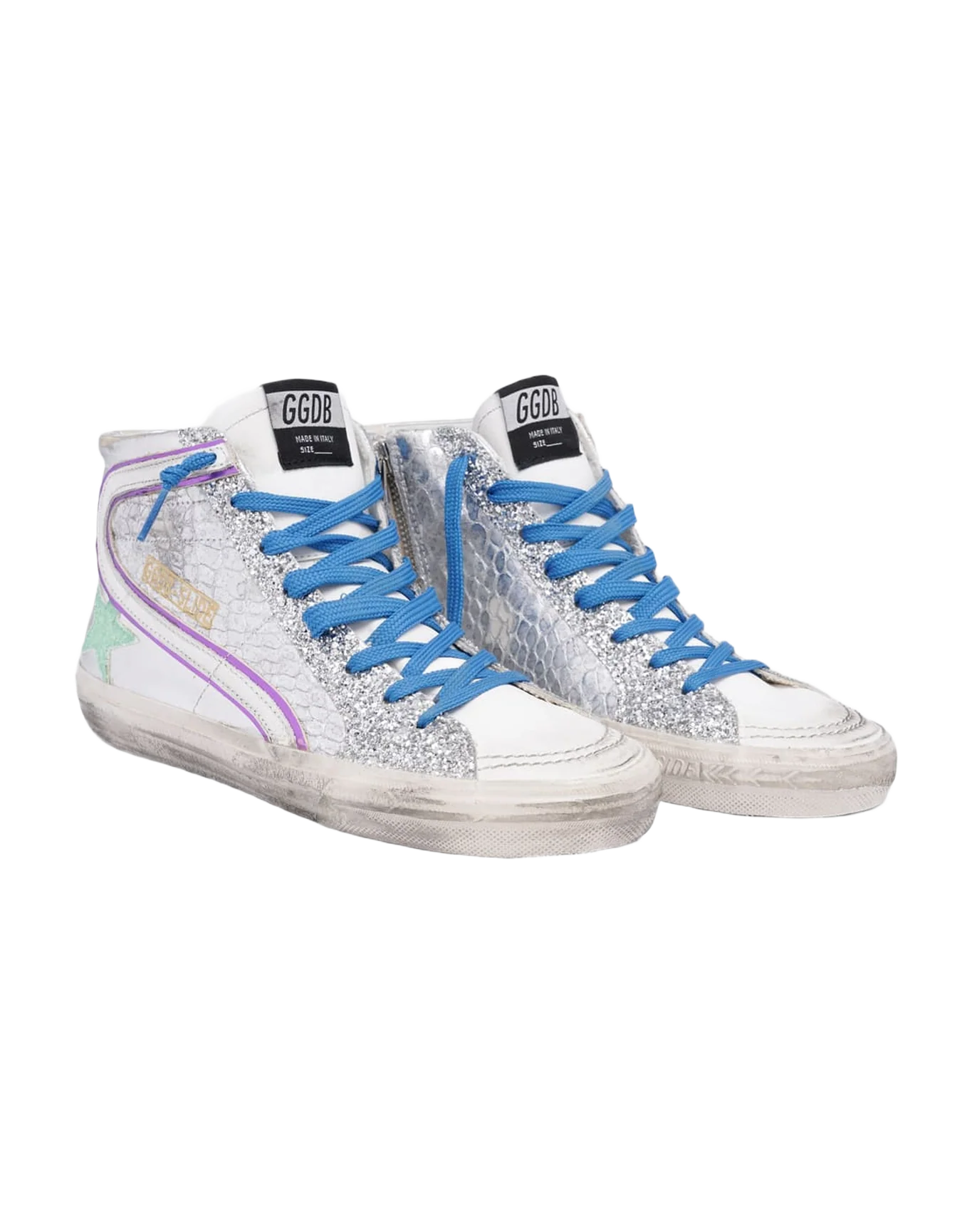 Women | Sneakers Slide Silver Leather-Green Glitter - Image 3