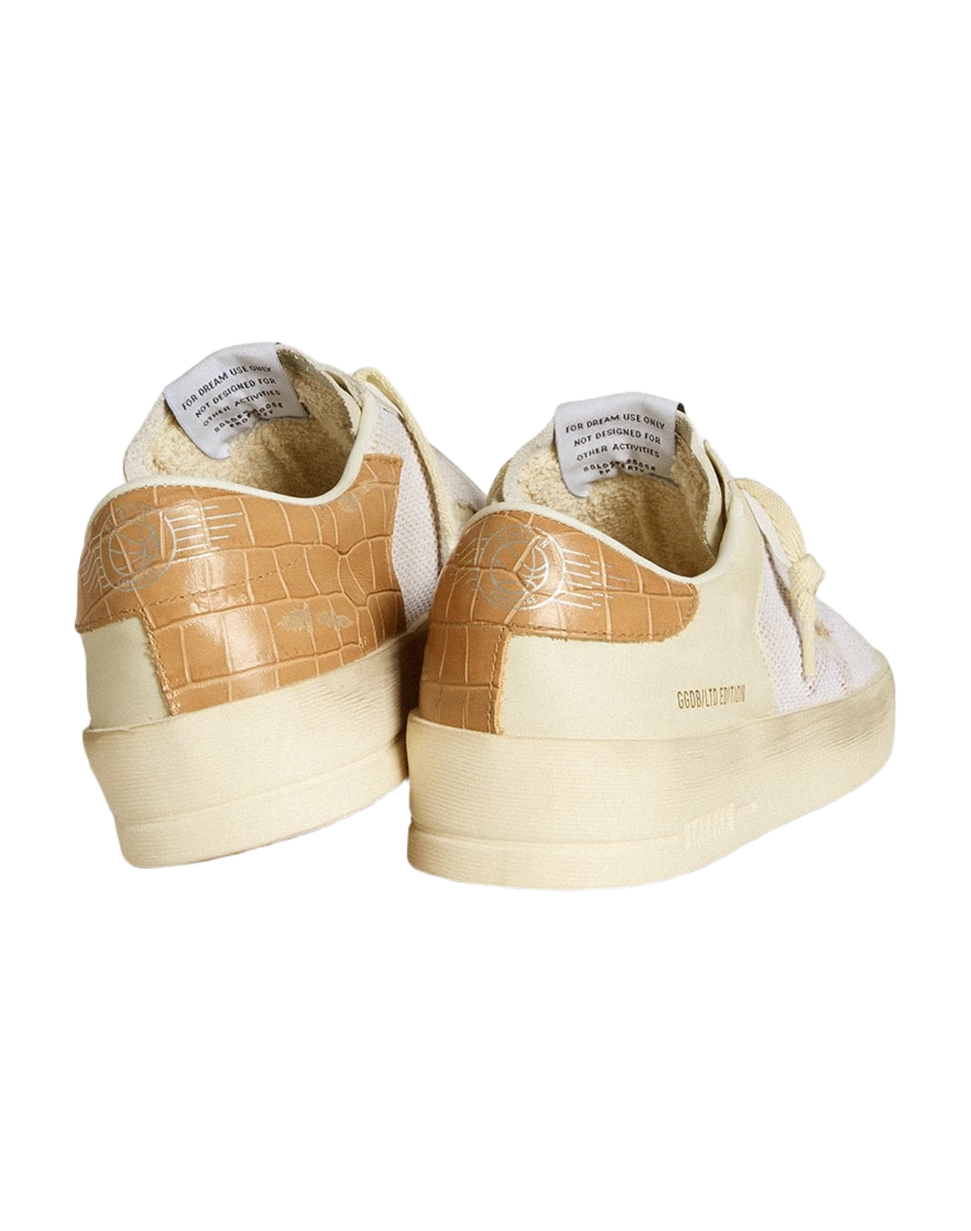 Women | Stardan Ltd with Beige Leather Star & Crocodile Beige Leather Heel Tab | White x Beige - Image 2
