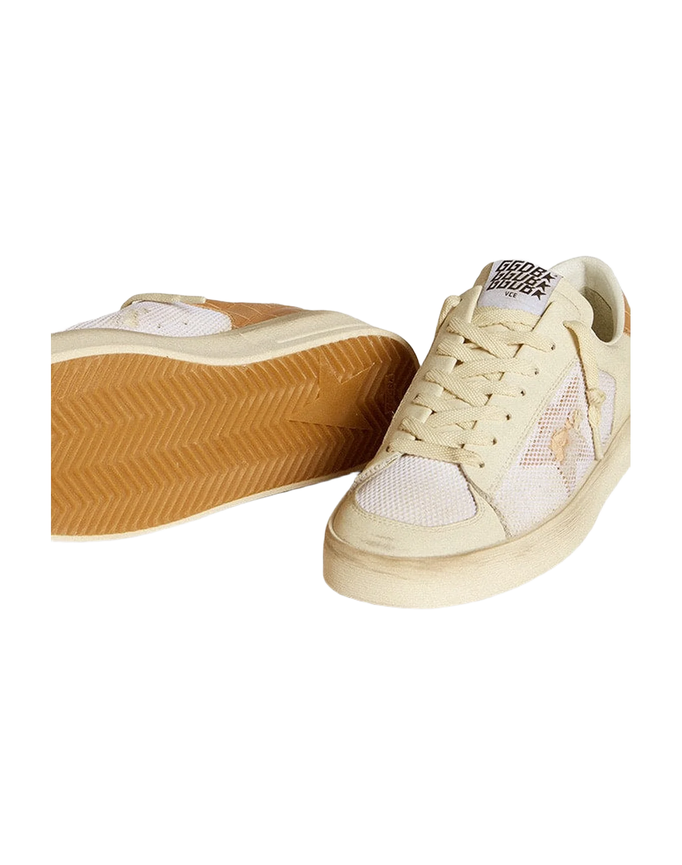 Women | Stardan Ltd with Beige Leather Star & Crocodile Beige Leather Heel Tab | White x Beige - Image 3
